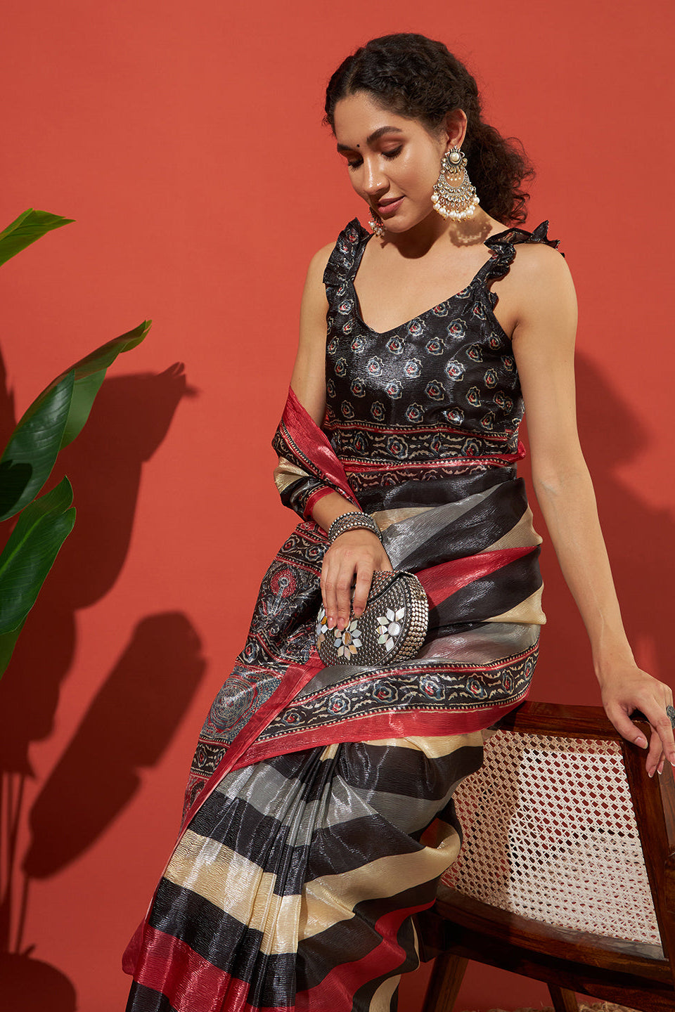 RACHNA Striped Tissue Ready to wear Saree