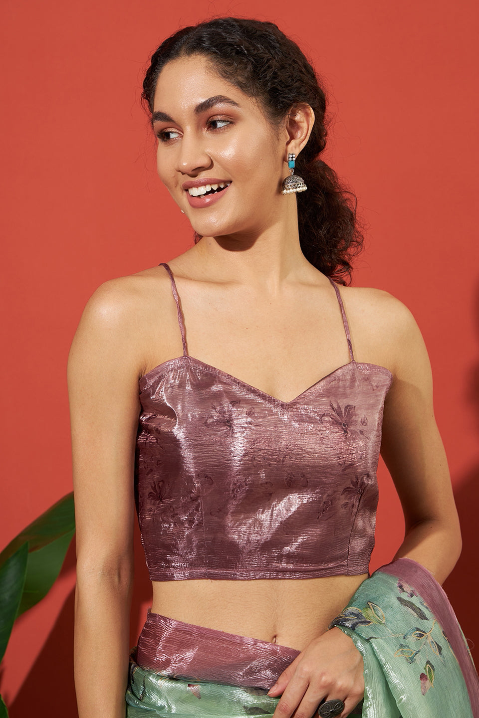 Digital Floral Prints Light Green Gold Tissue Saree