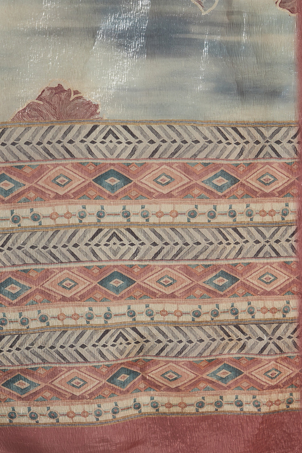 Digital Floral Prints Silver White Gold Tissue Saree