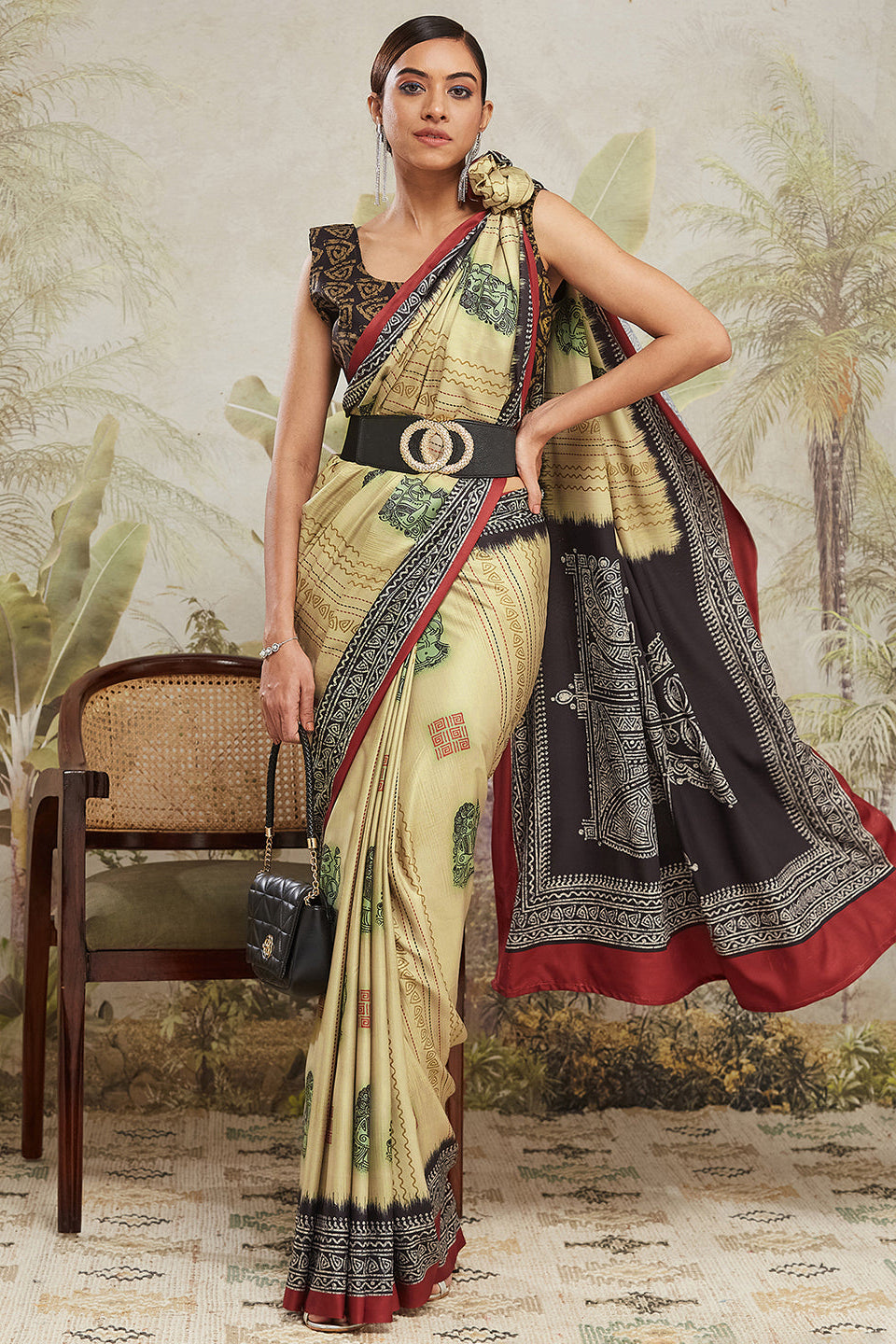 Digital Mural Prints Soft Silk ready to wear Saree