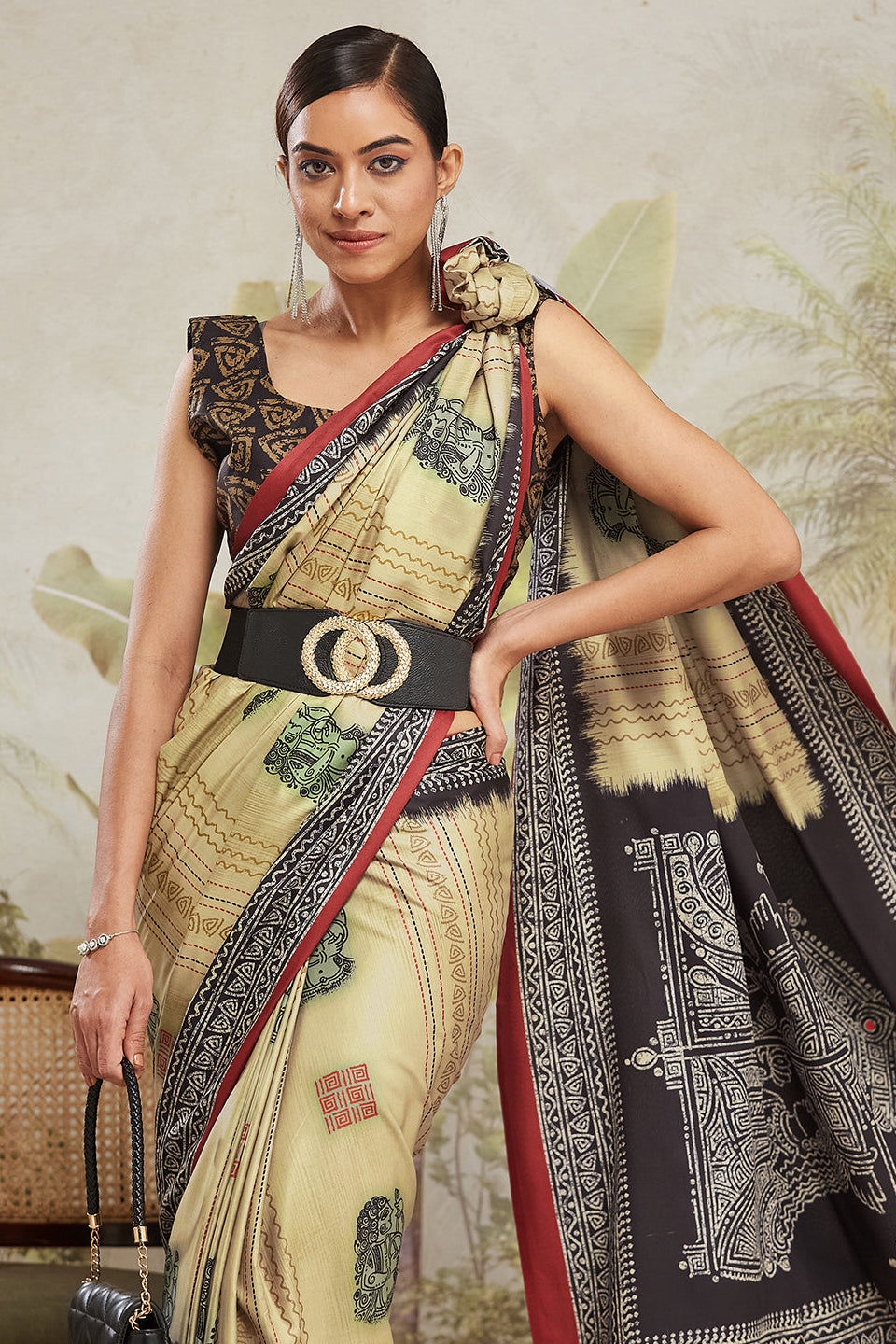 Digital Mural Prints Soft Silk ready to wear Saree