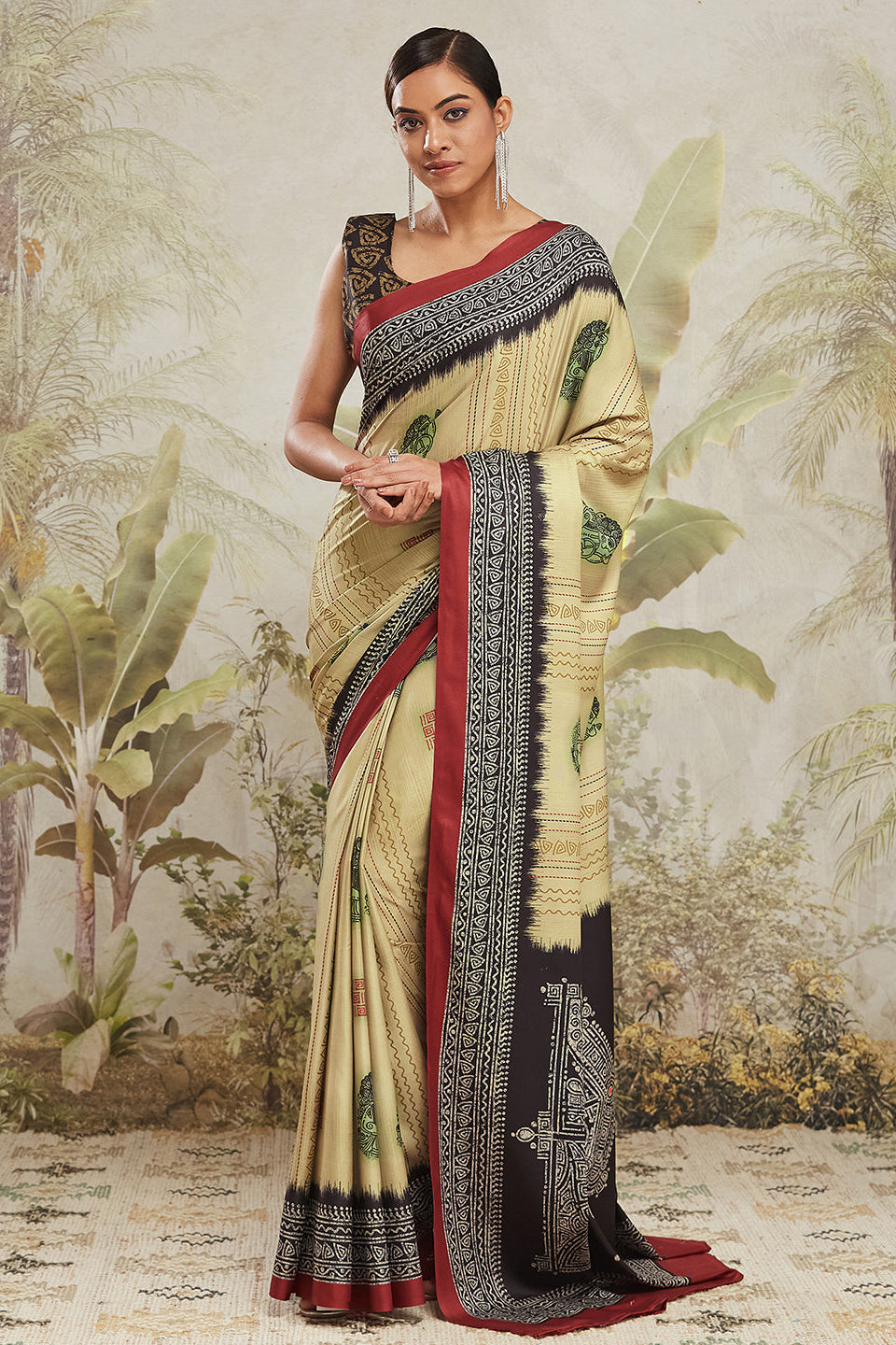 Digital Mural Prints Soft Silk ready to wear Saree