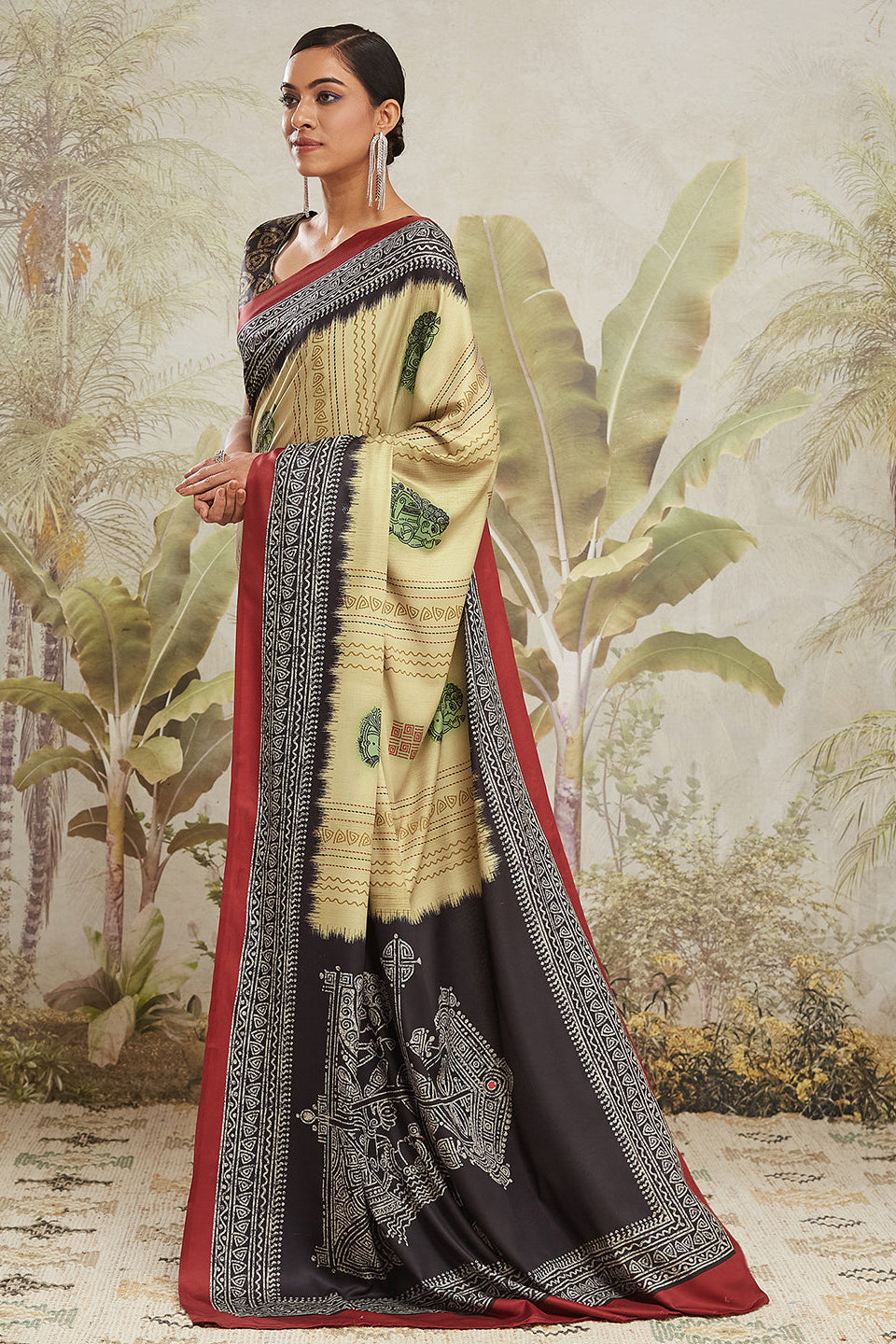 Digital Mural Prints Soft Silk ready to wear Saree