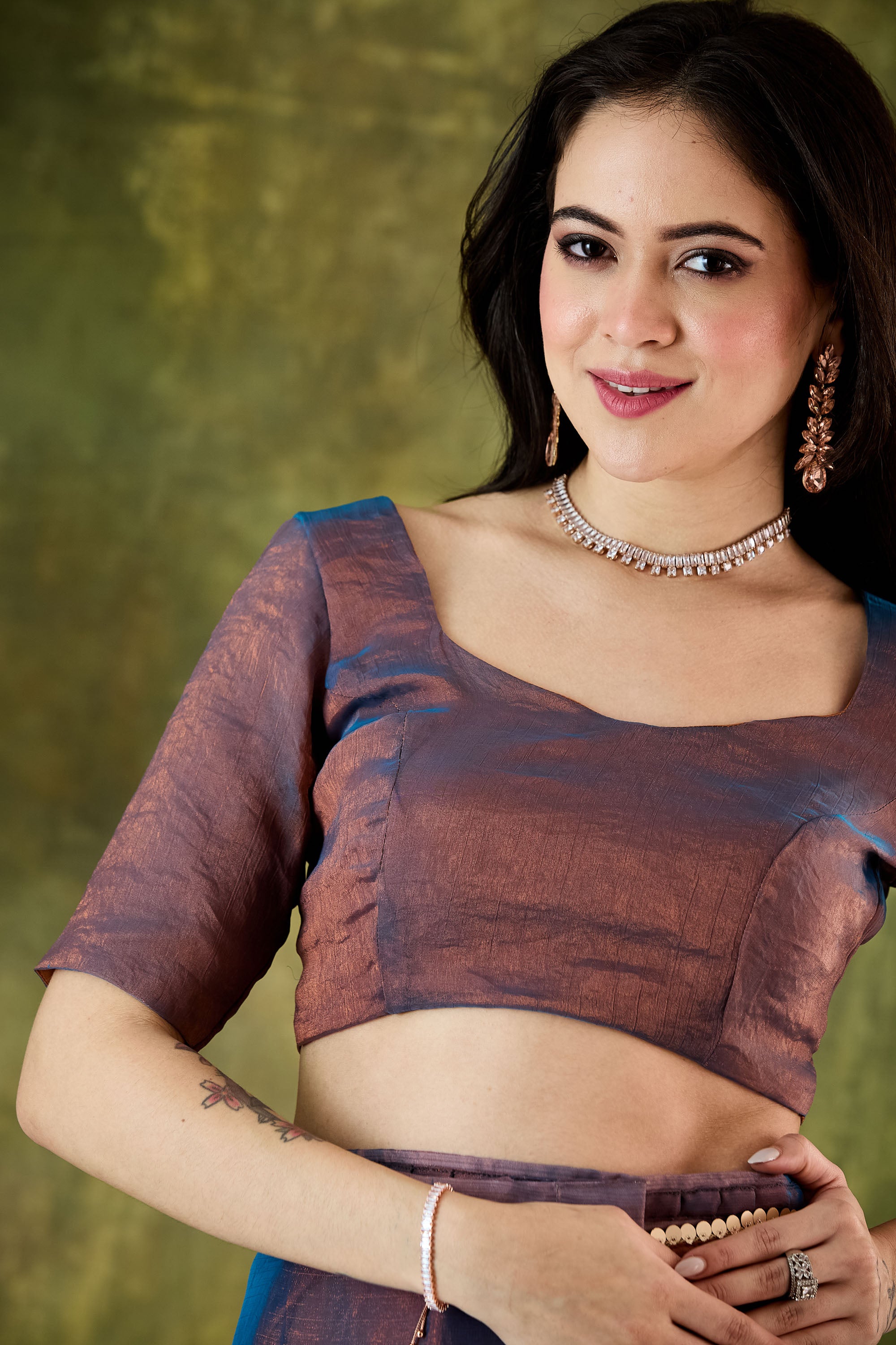 Blue Ombre Designer Silk Blend Ready To Wear Saree