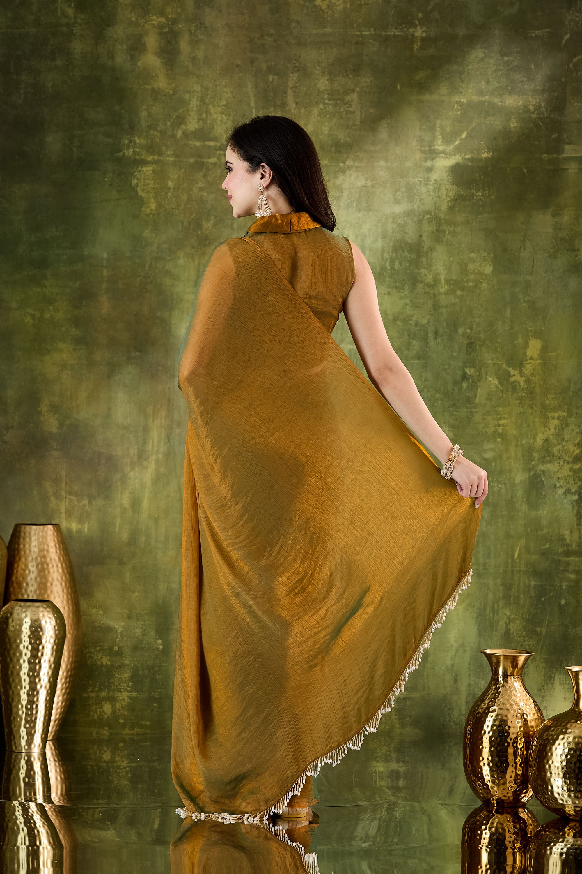 Gold Silk Blend Ready To Wear Saree