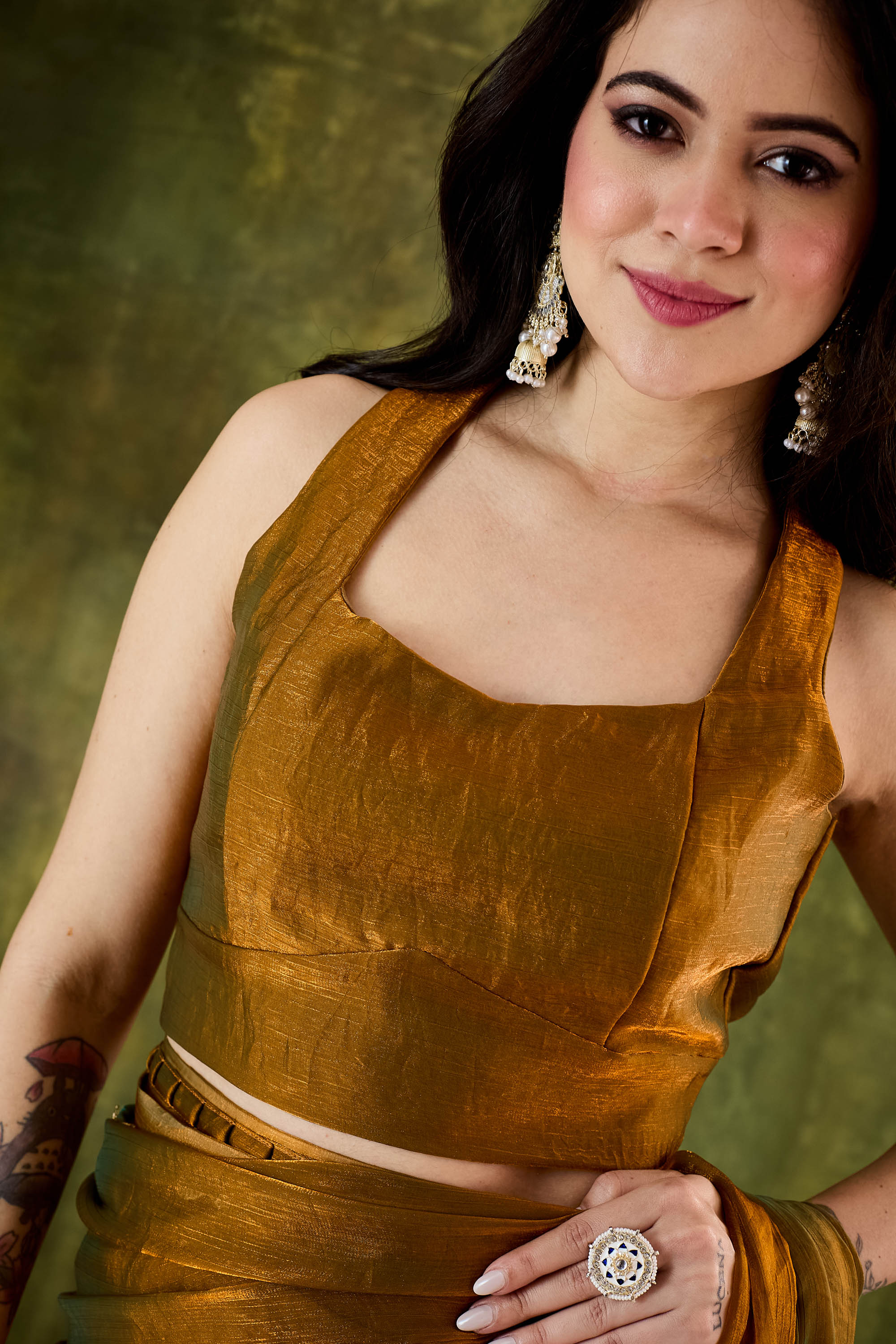Gold Designer Silk Blend Ready To Wear Saree