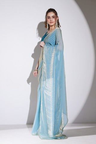 Blue Color Solid Tissue Party Wear Saree