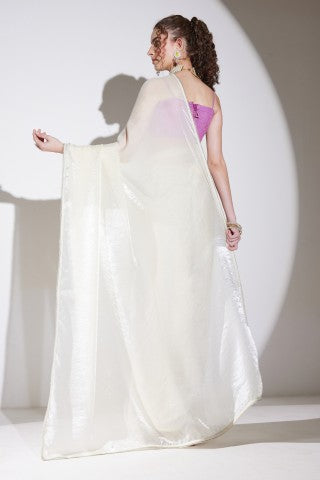 White Solid Organza Ready to Wear Saree