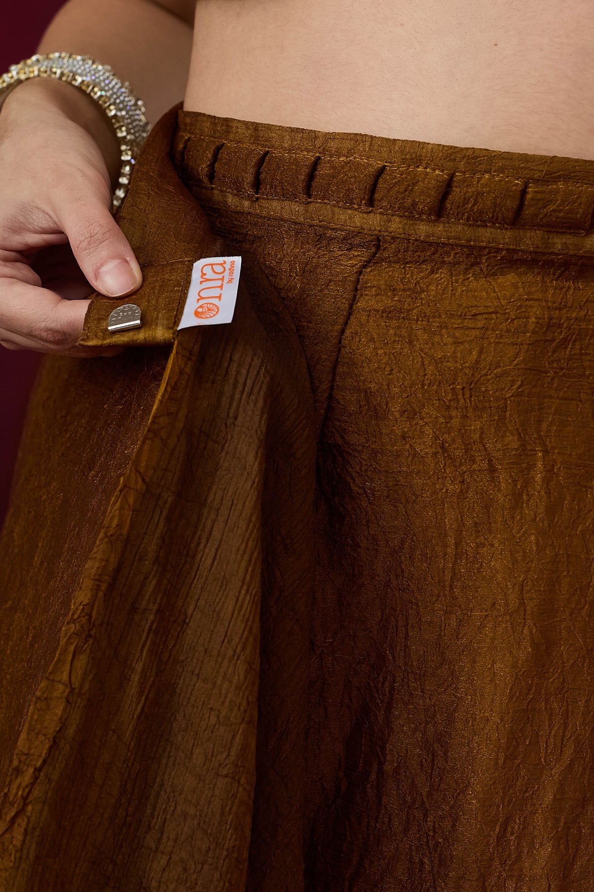 Brown Geometric Embroidered Art Silk Ready to Wear Saree