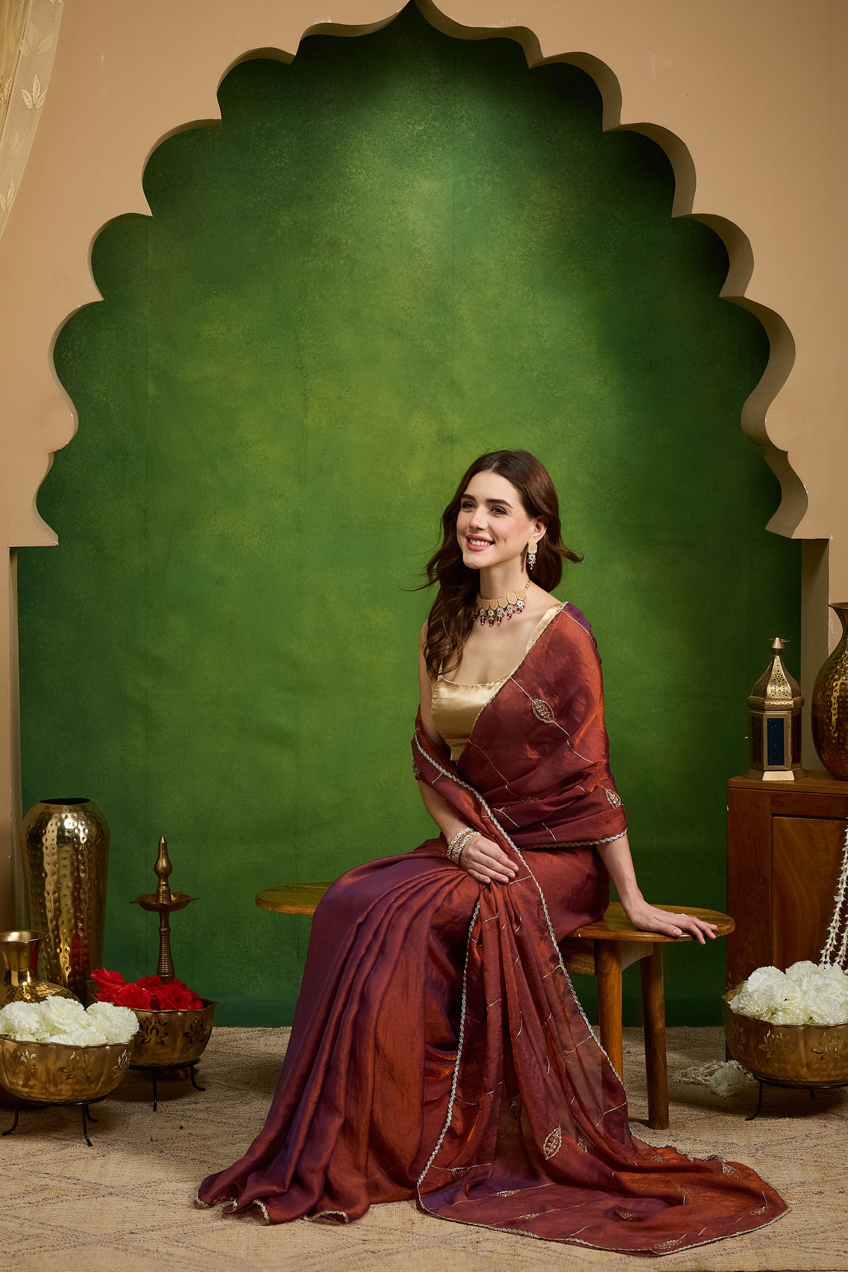 Purple Ethnic Motifs Two-Tone Organza Party Wear Saree