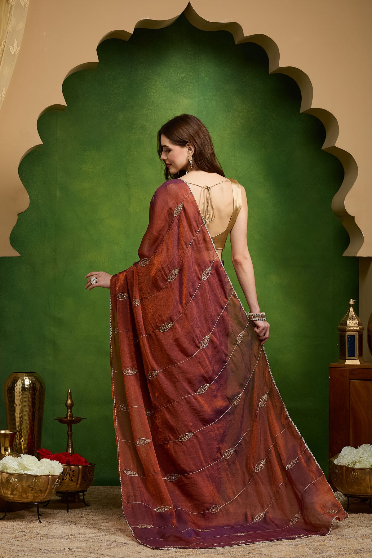 Purple Ethnic Motifs Two-Tone Organza Party Wear Saree