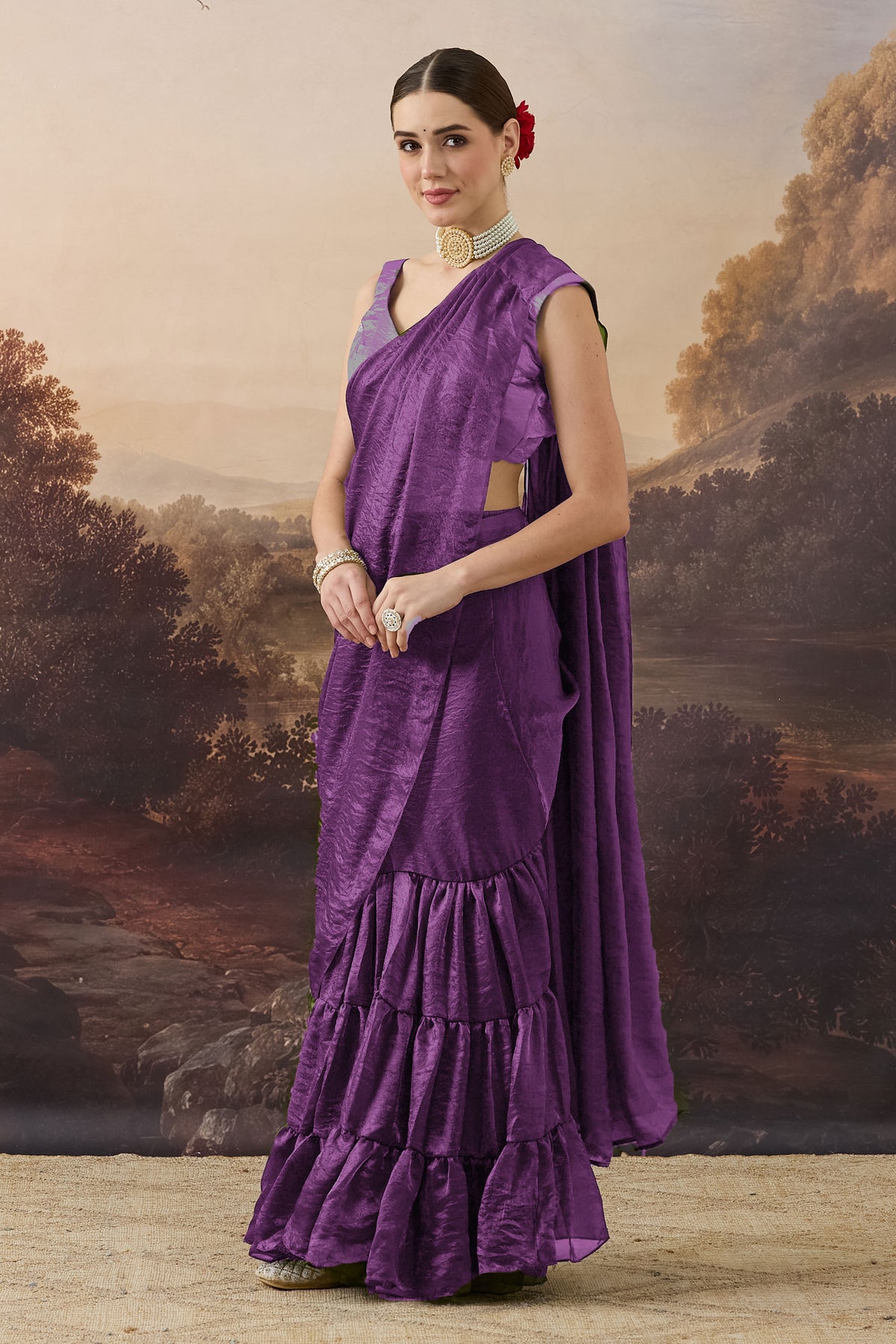 Purple Color Solid Organza Ready to Wear Saree