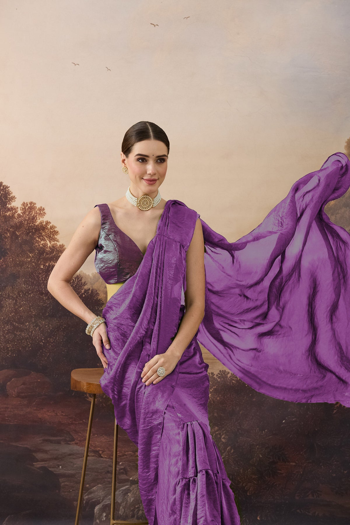 Purple Color Solid Organza Ready to Wear Saree