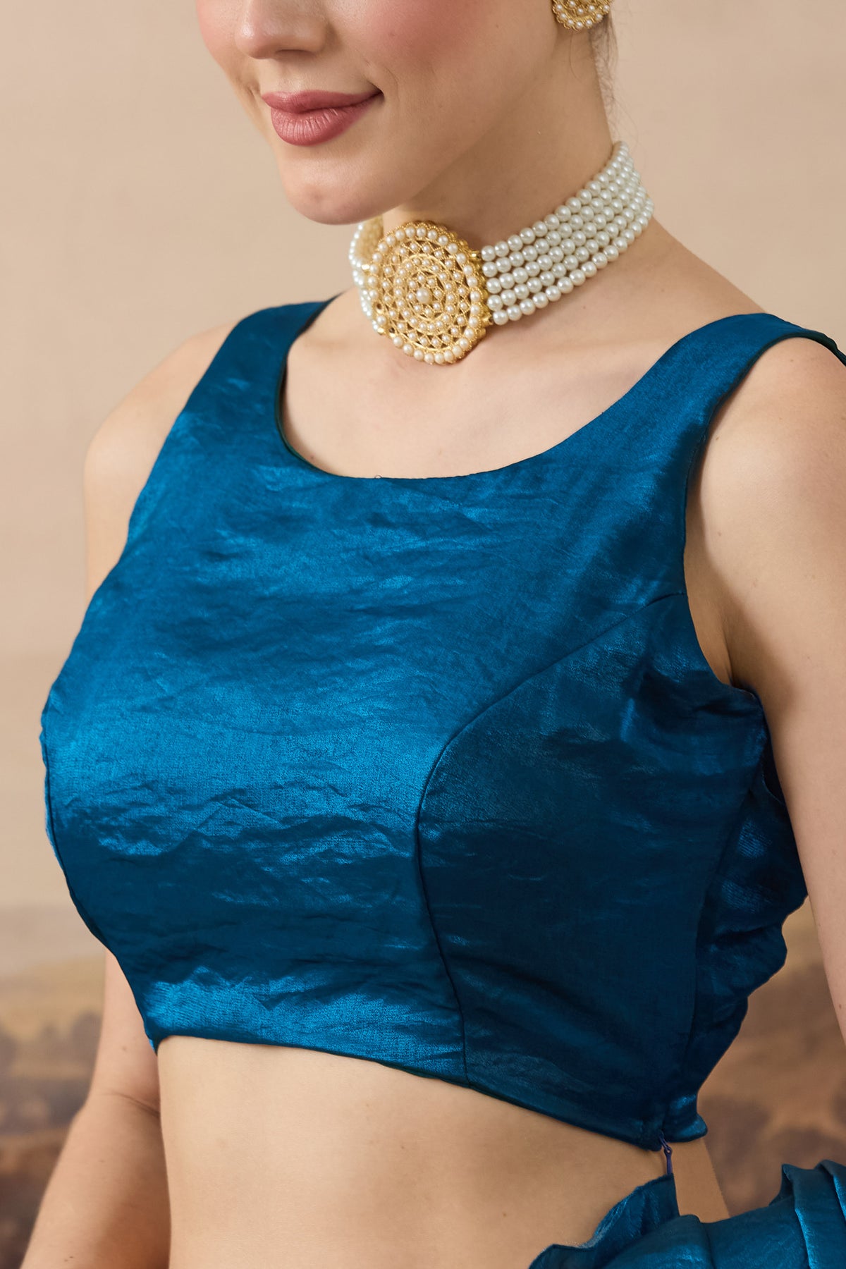Teal Green Solid Organza Ready to Wear Saree