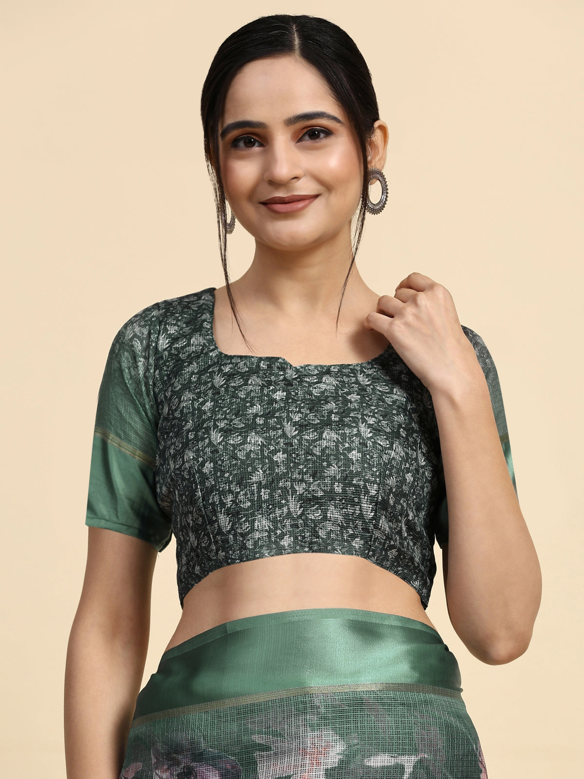 Green Color Floral Printed Silk Blend Designer Saree