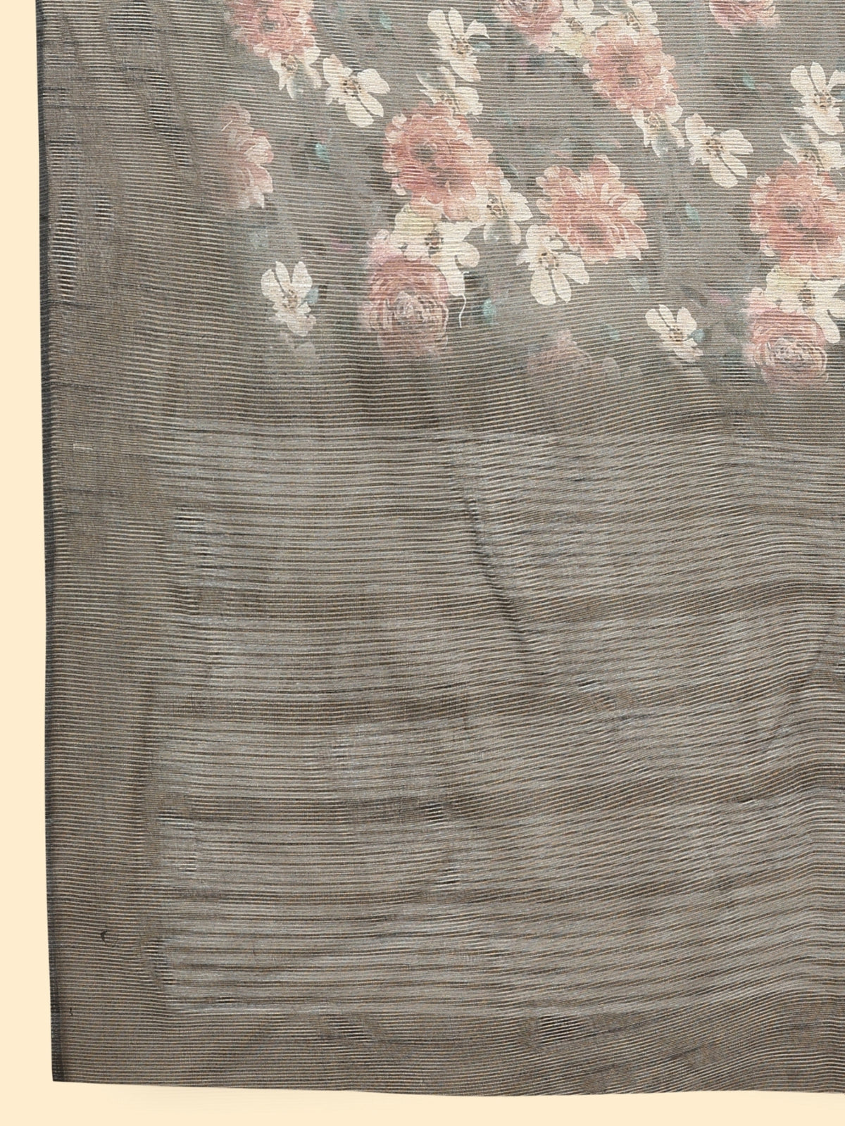 Grey & Brown Floral Printed Poly Chiffon Party Wear Saree