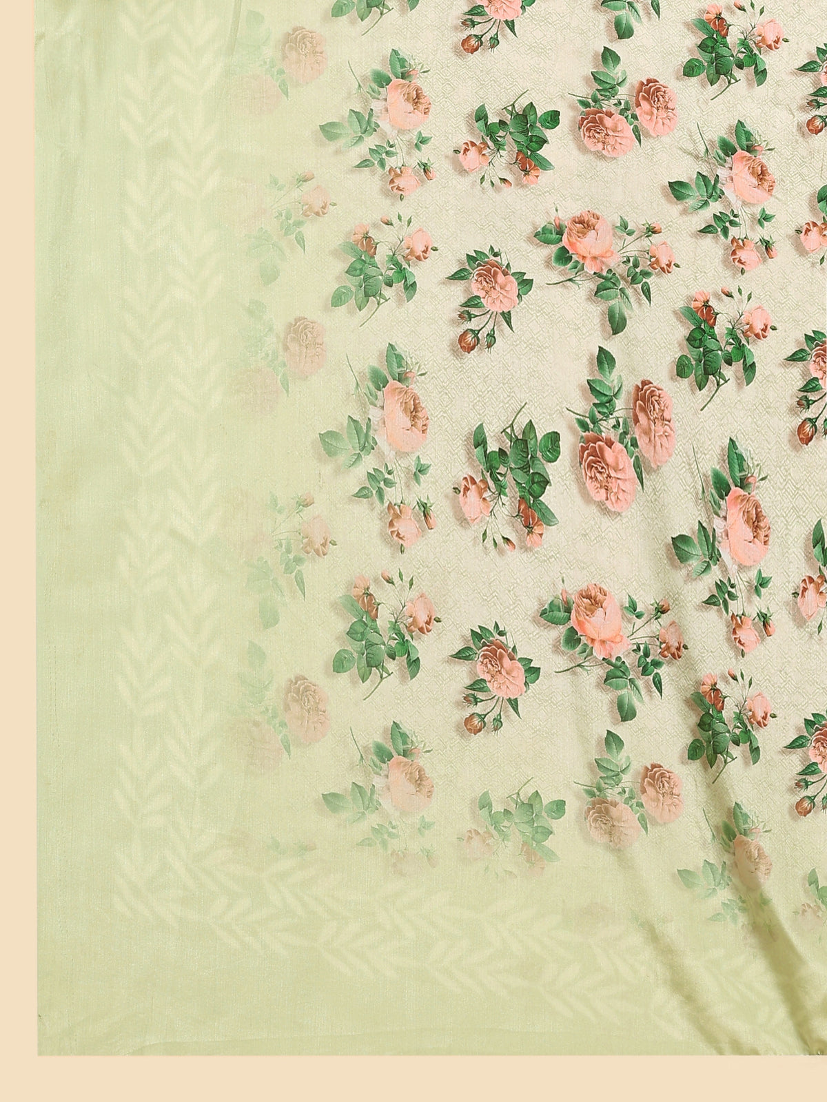 Pista Floral Printed Satin Party Wear Saree