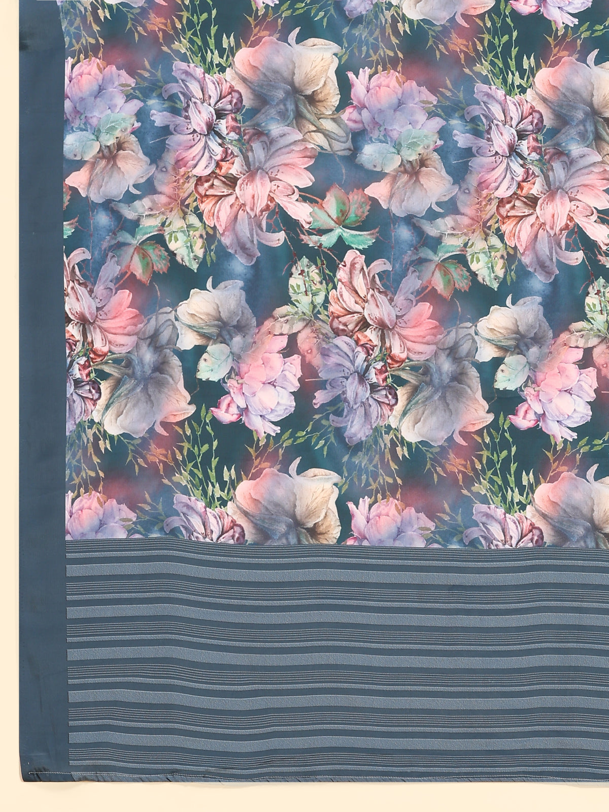 Grey Color Floral Printed Satin Designer Ready to Wear Saree