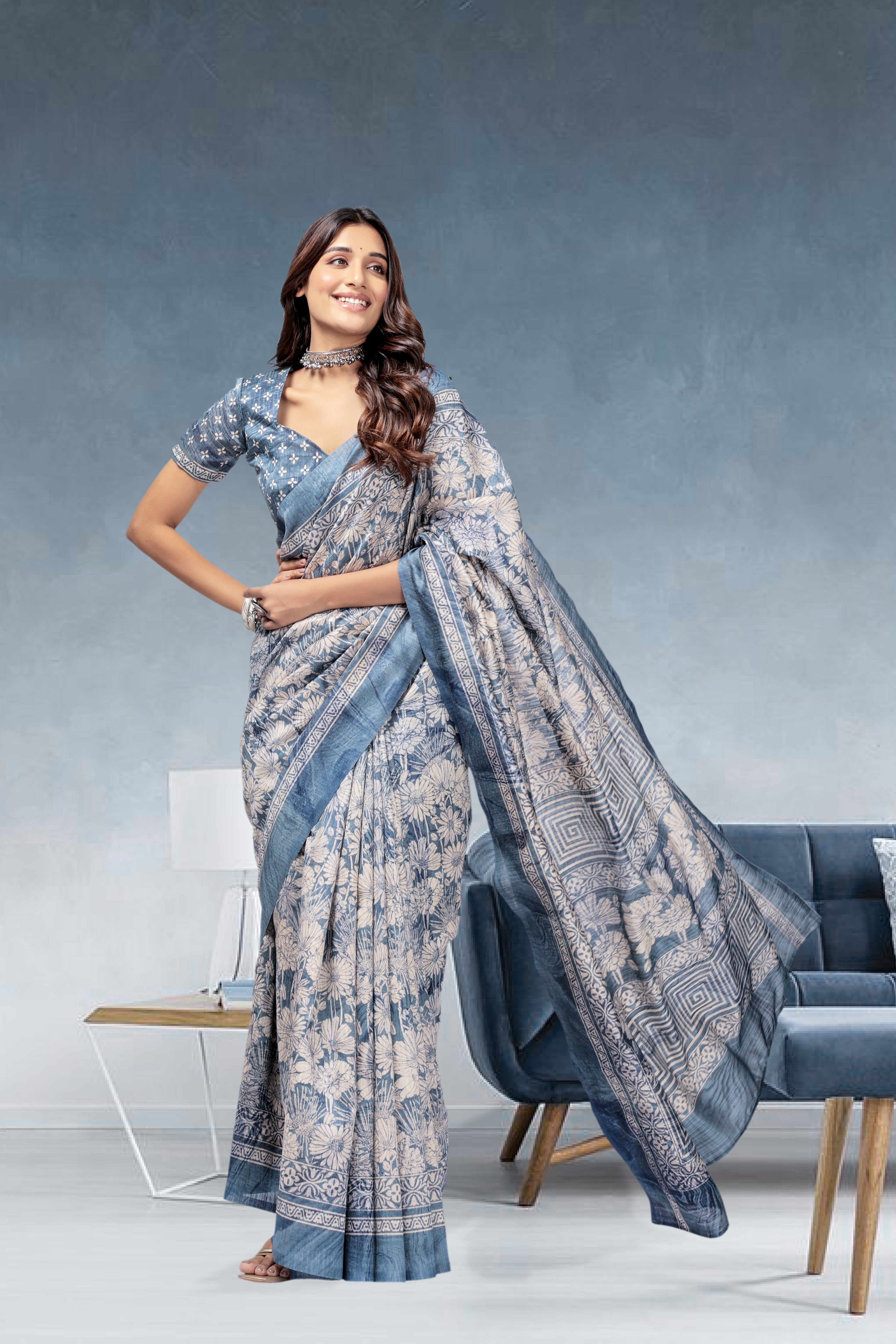 Batik Printed Bhagalpuri Dailywear Saree