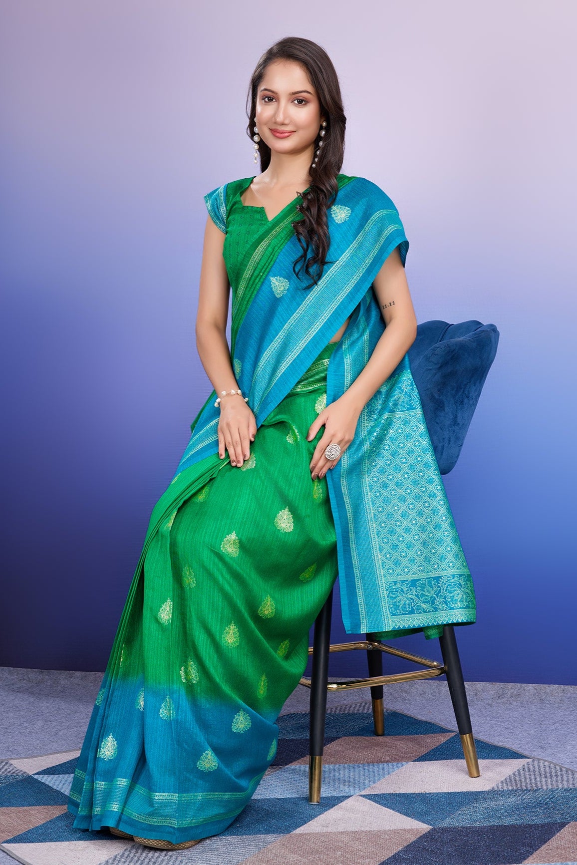 banarasi printed blue saree