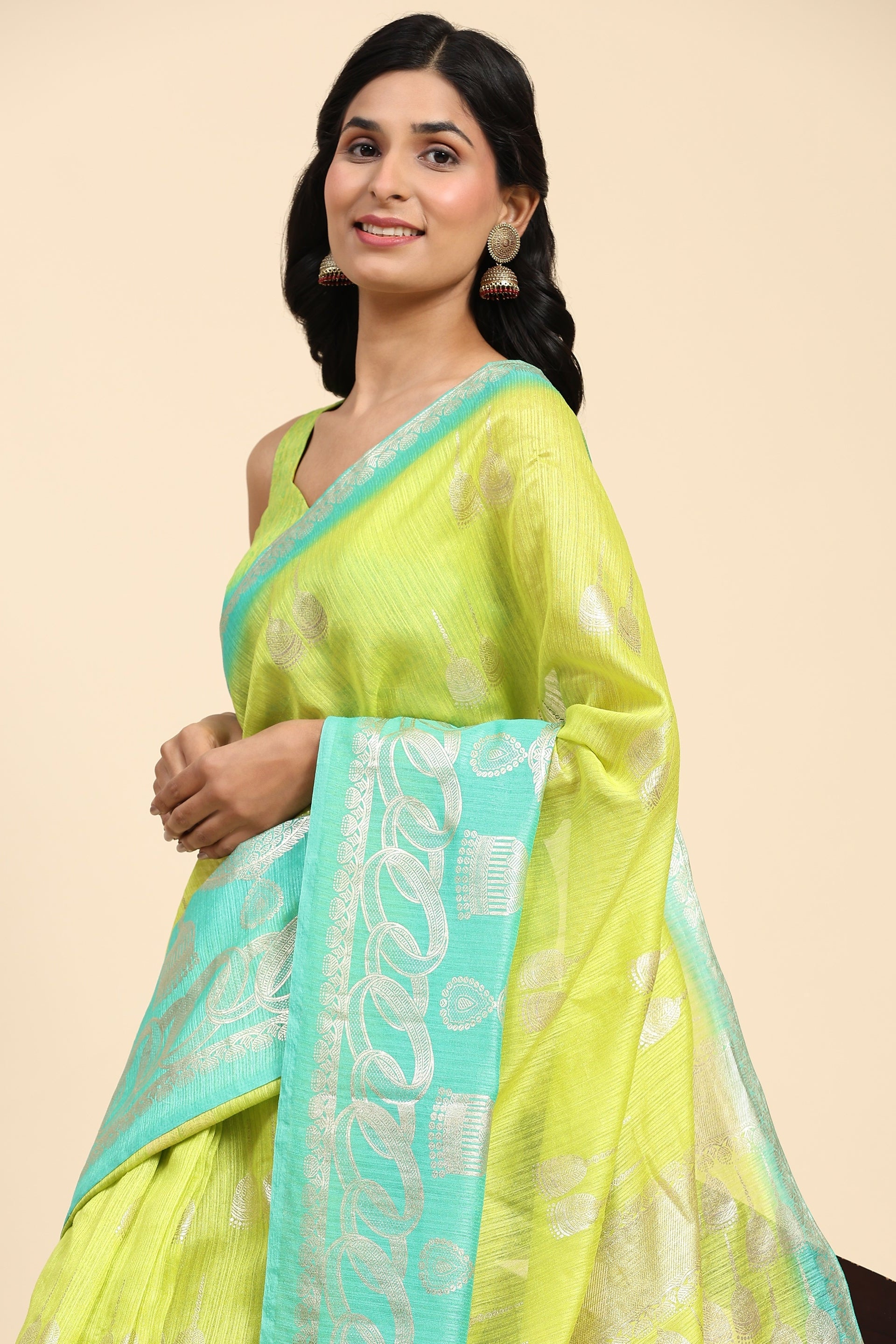 Foil Ethnic Motif Printed Bhagalpuri Silk Prestitched Ready To Wear Saree