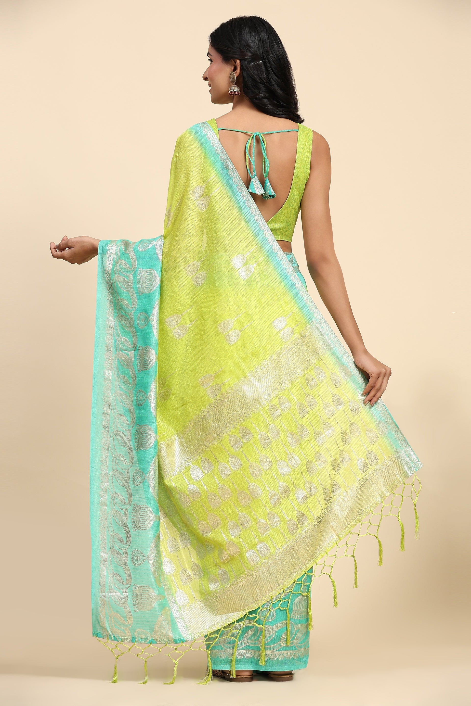 Foil Ethnic Motif Printed Bhagalpuri Silk Prestitched Ready To Wear Saree