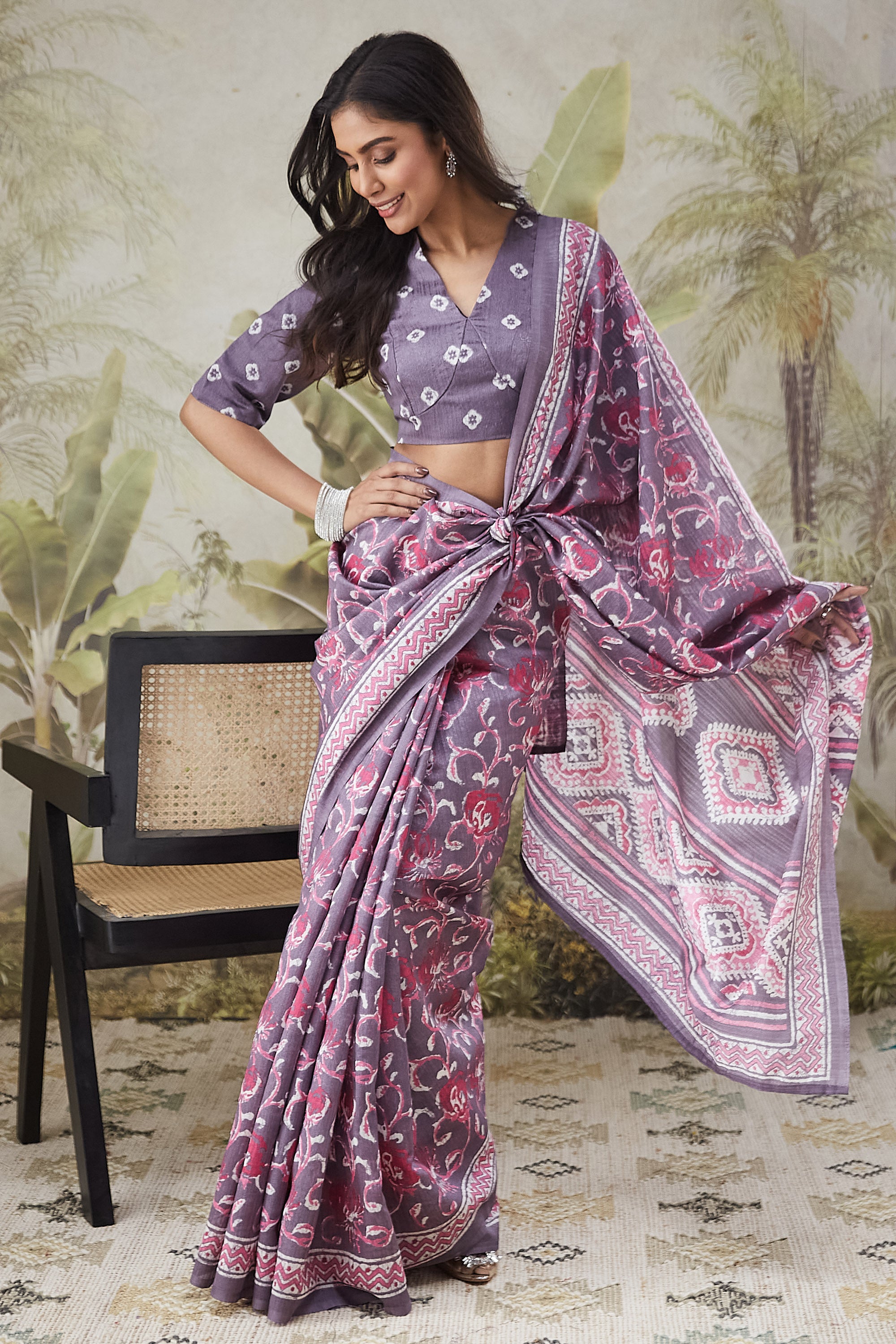 Batik Prints Bhagalpuri Cotton Silk Saree