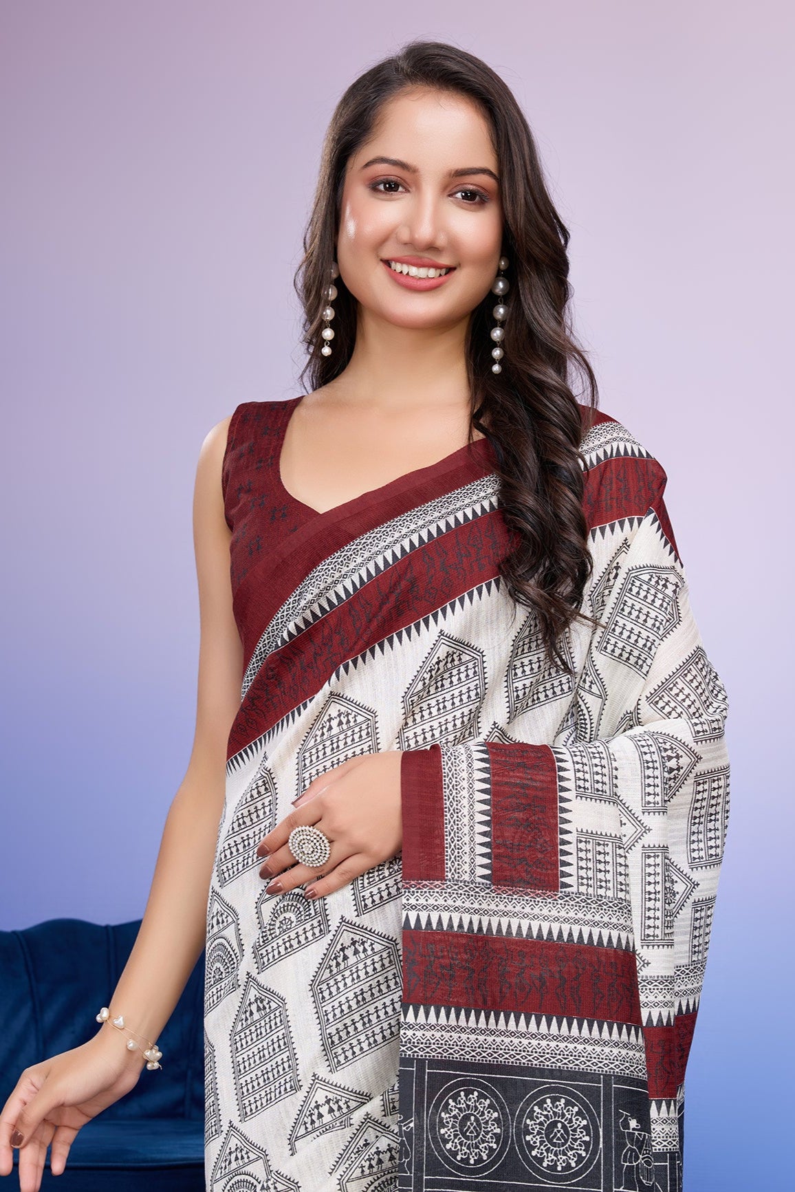 Warli Prints Cotton Silk Bhagalpuri Saree