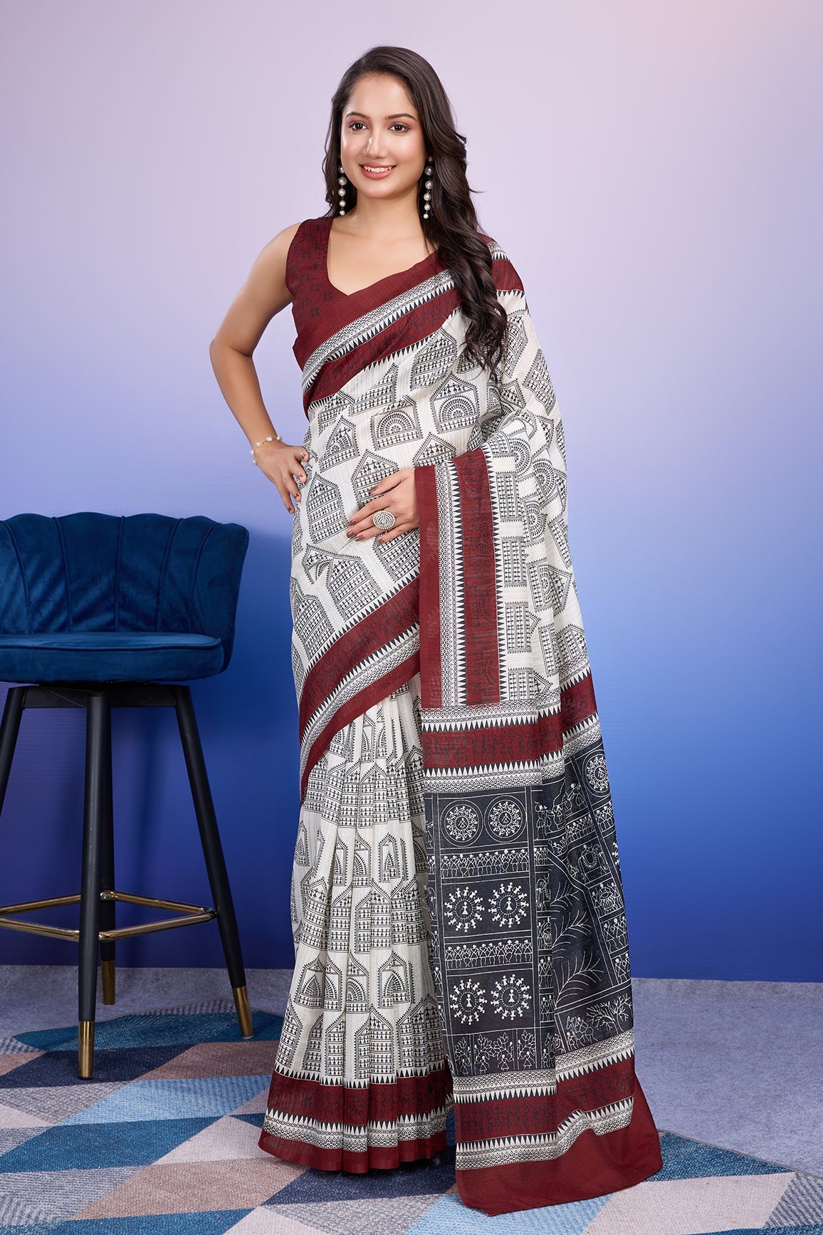 Warli Prints Cotton Silk Bhagalpuri Saree