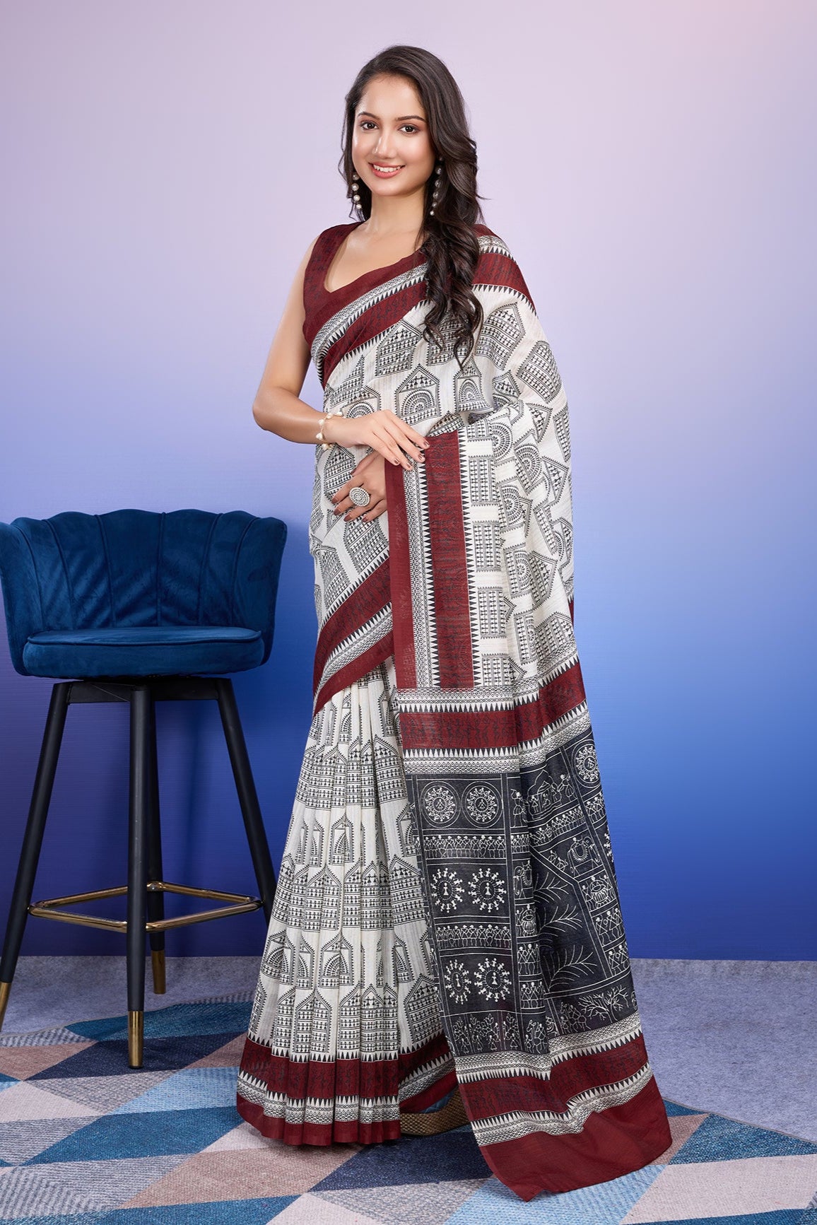 Warli Prints Cotton Silk Bhagalpuri Saree