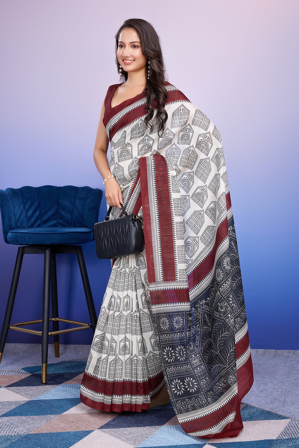 Warli Prints Cotton Silk Bhagalpuri Saree