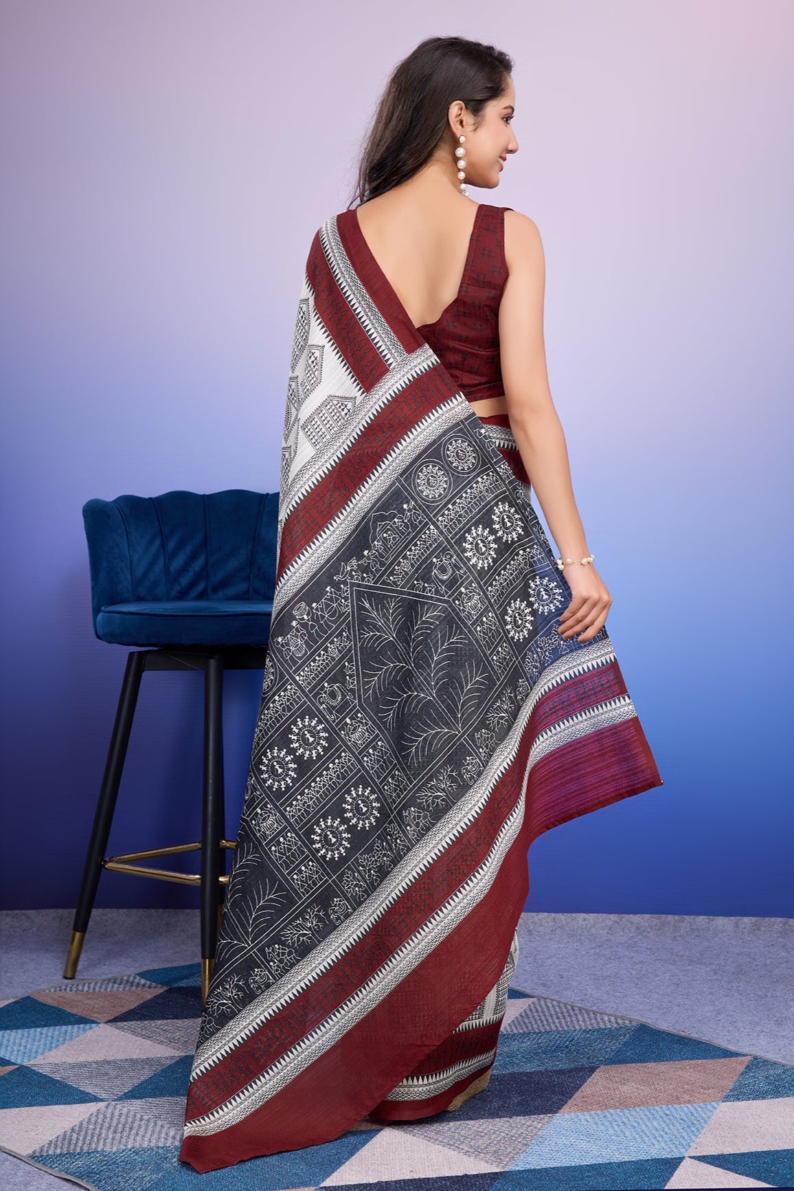 Warli Prints Cotton Silk Bhagalpuri Saree