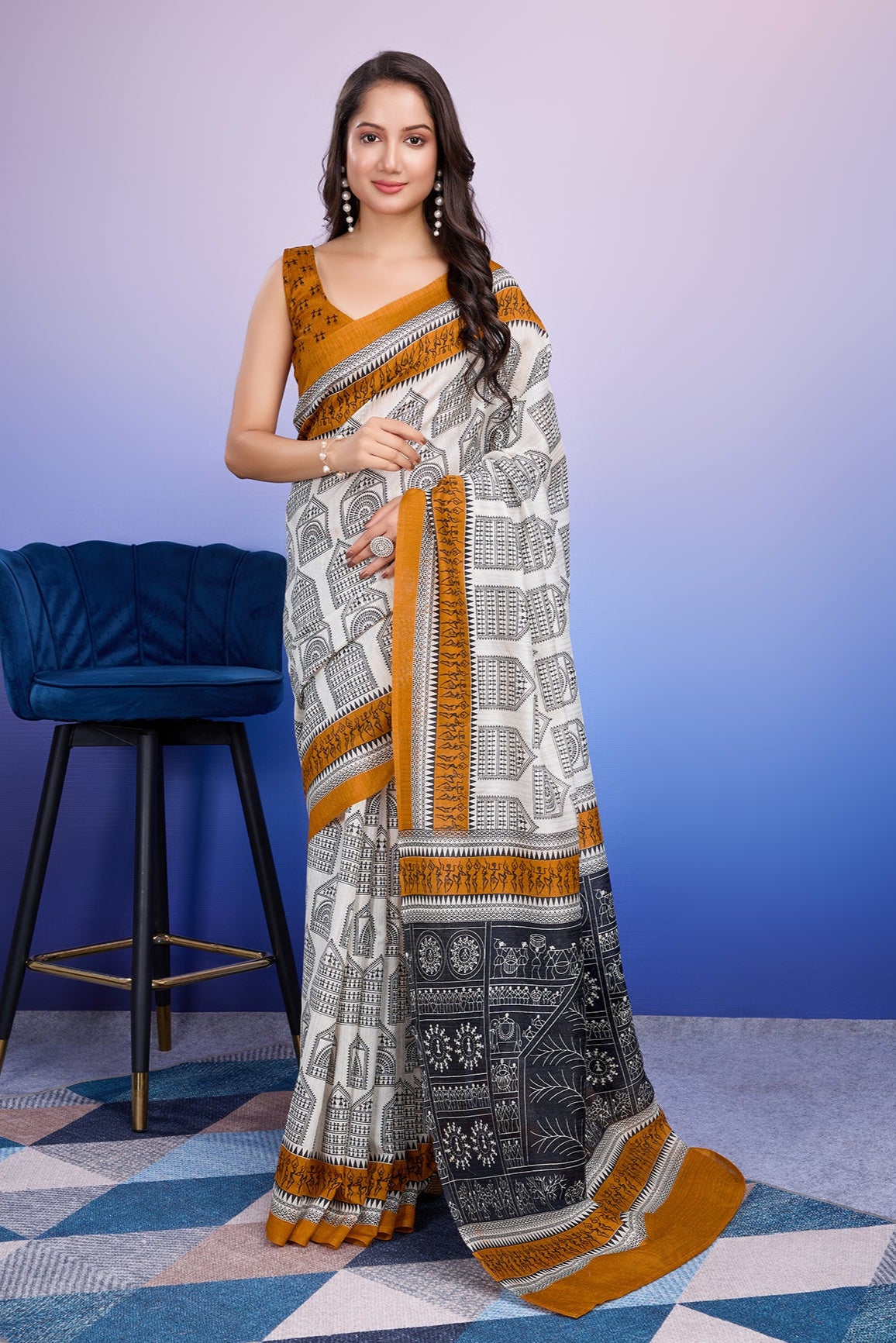 Warli Prints Cotton Silk Bhagalpuri Saree
