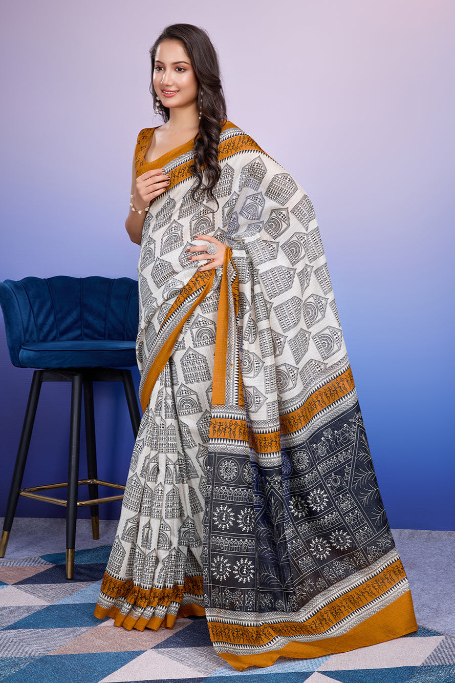 Warli Prints Cotton Silk Bhagalpuri Saree