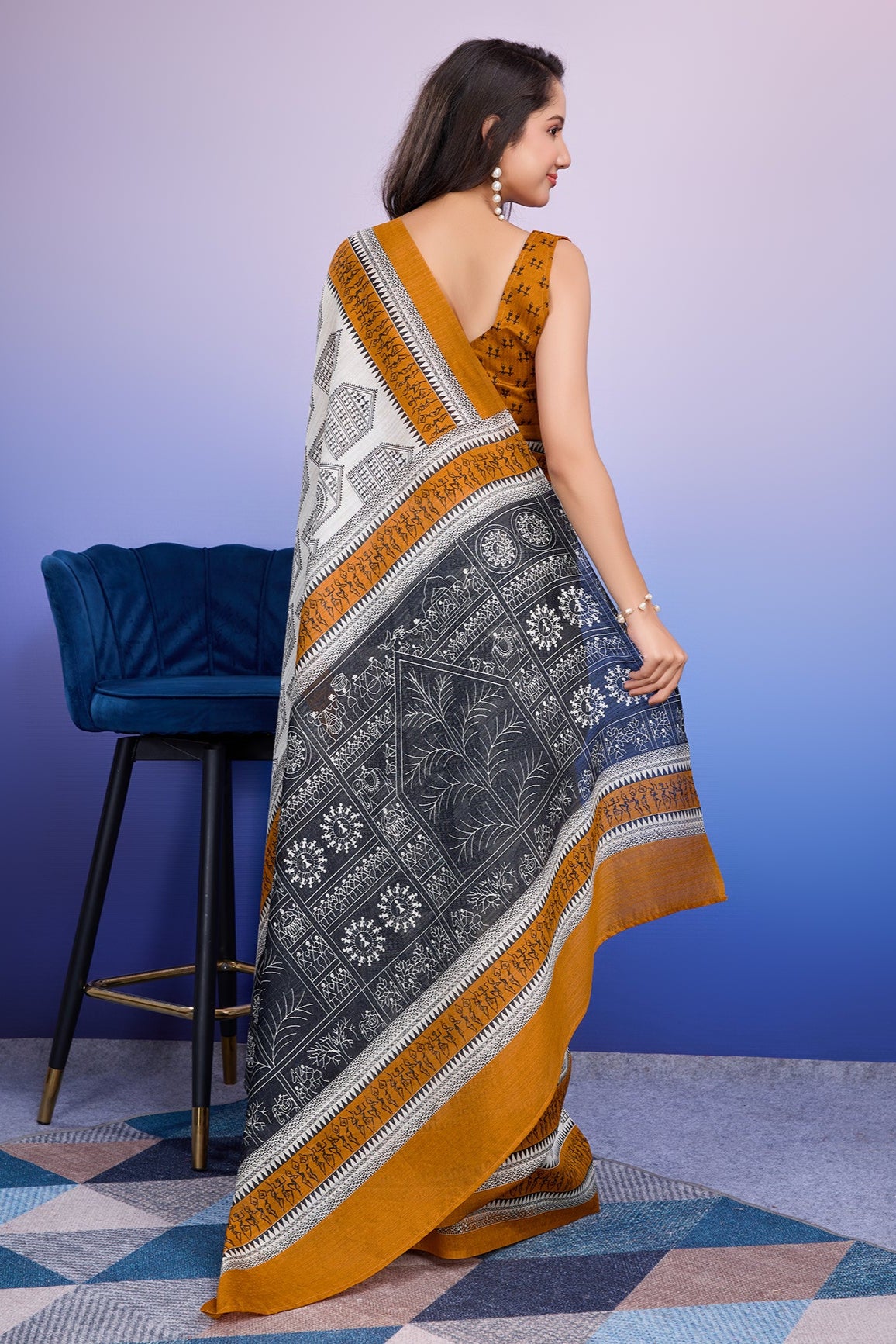 Warli Prints Cotton Silk Bhagalpuri Saree