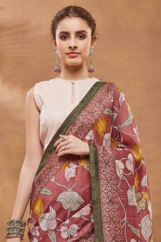 Maroon Floral Printed Silk Blend Party Wear Saree