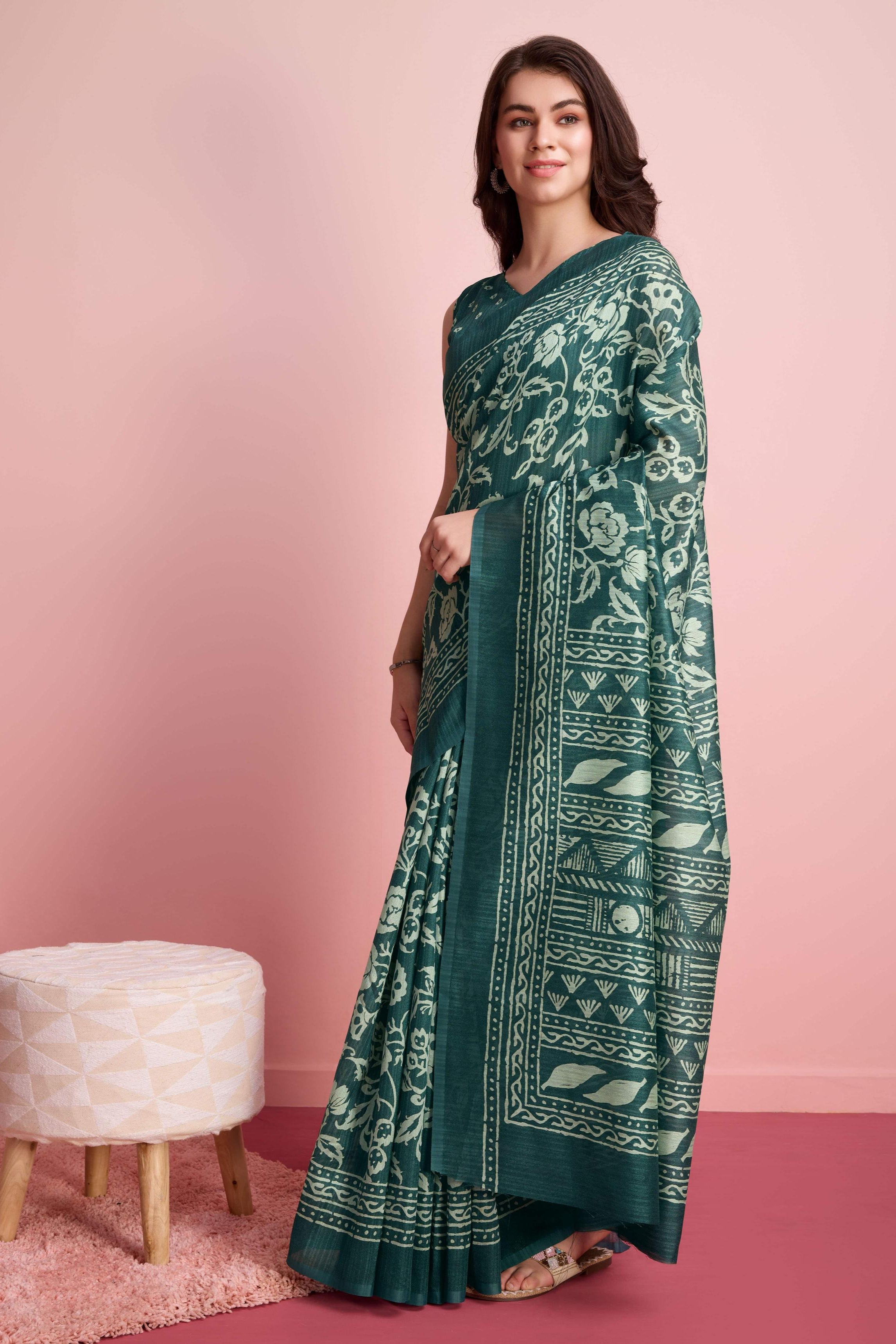 Batik Print Cotton Silk Blend Saree