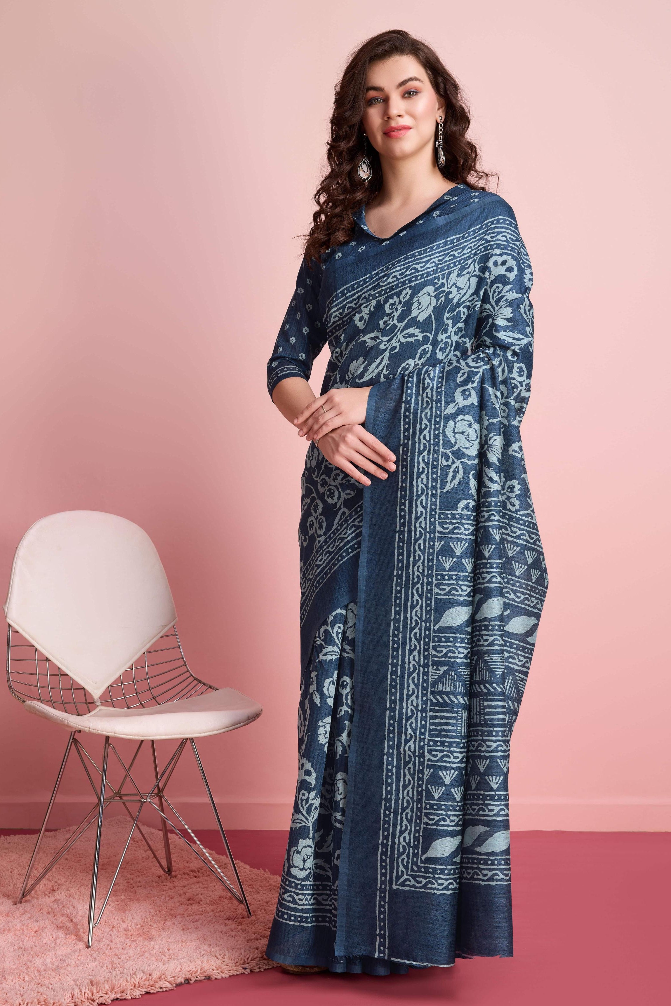 Batik Print Cotton Silk Blend Saree