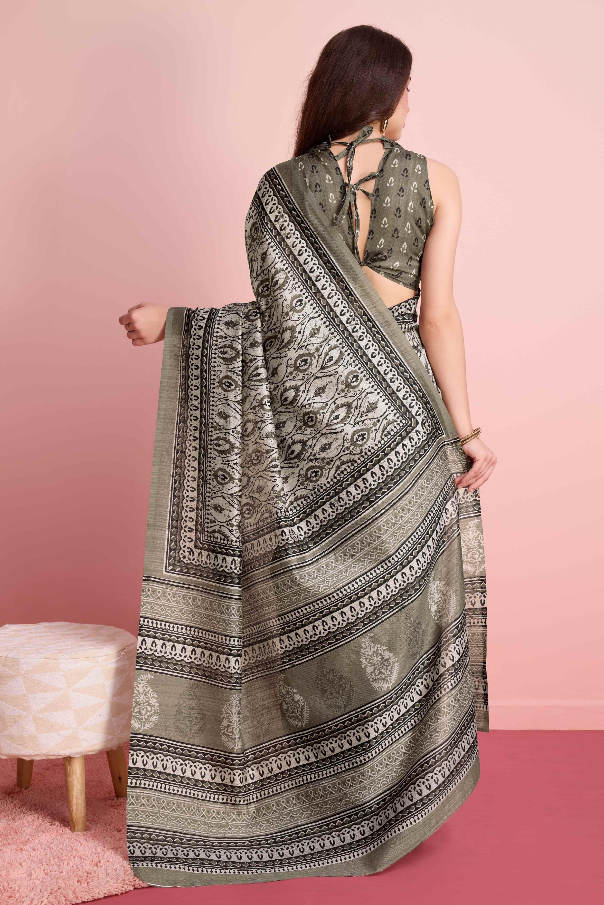 Ajrakh Paisley Prints Cotton Silk Blend Saree