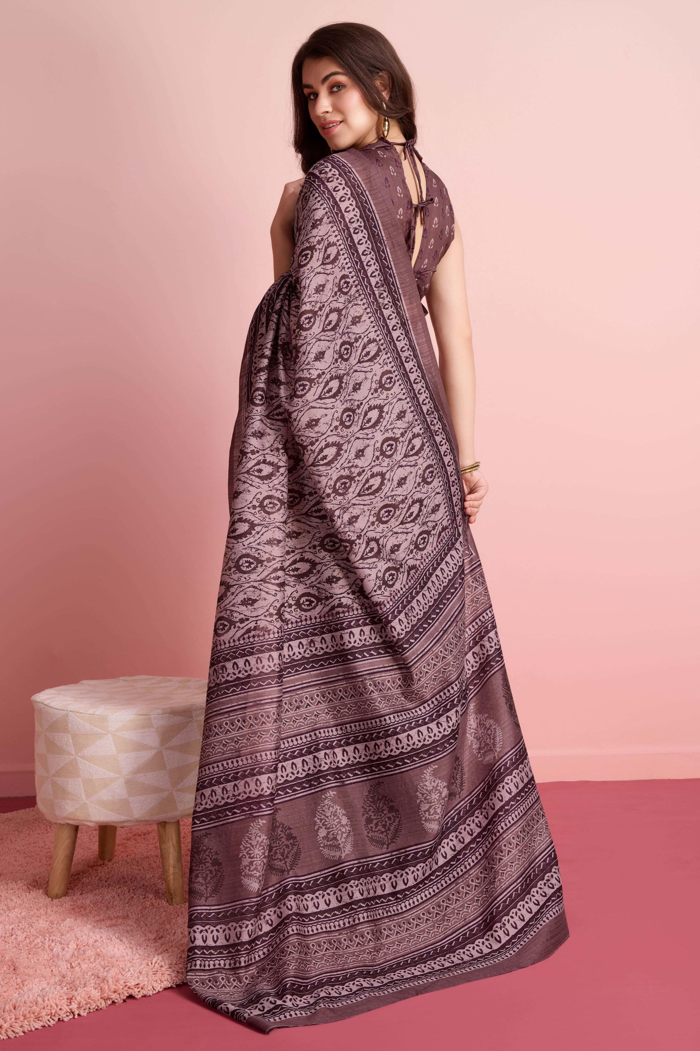 Ajrakh Paisley Prints Cotton Silk Blend Saree