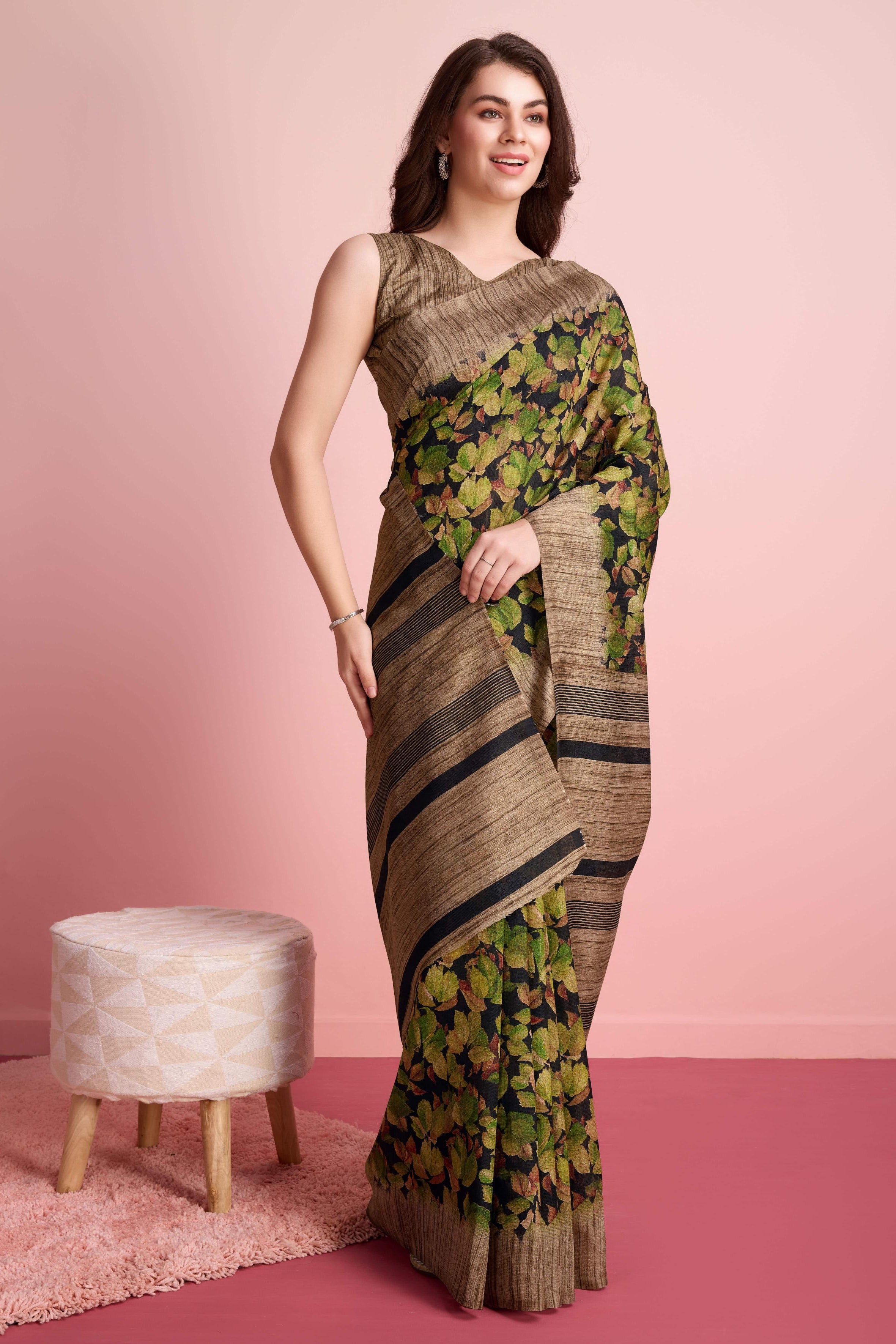 Abstract Floral Prints Cotton Silk Saree