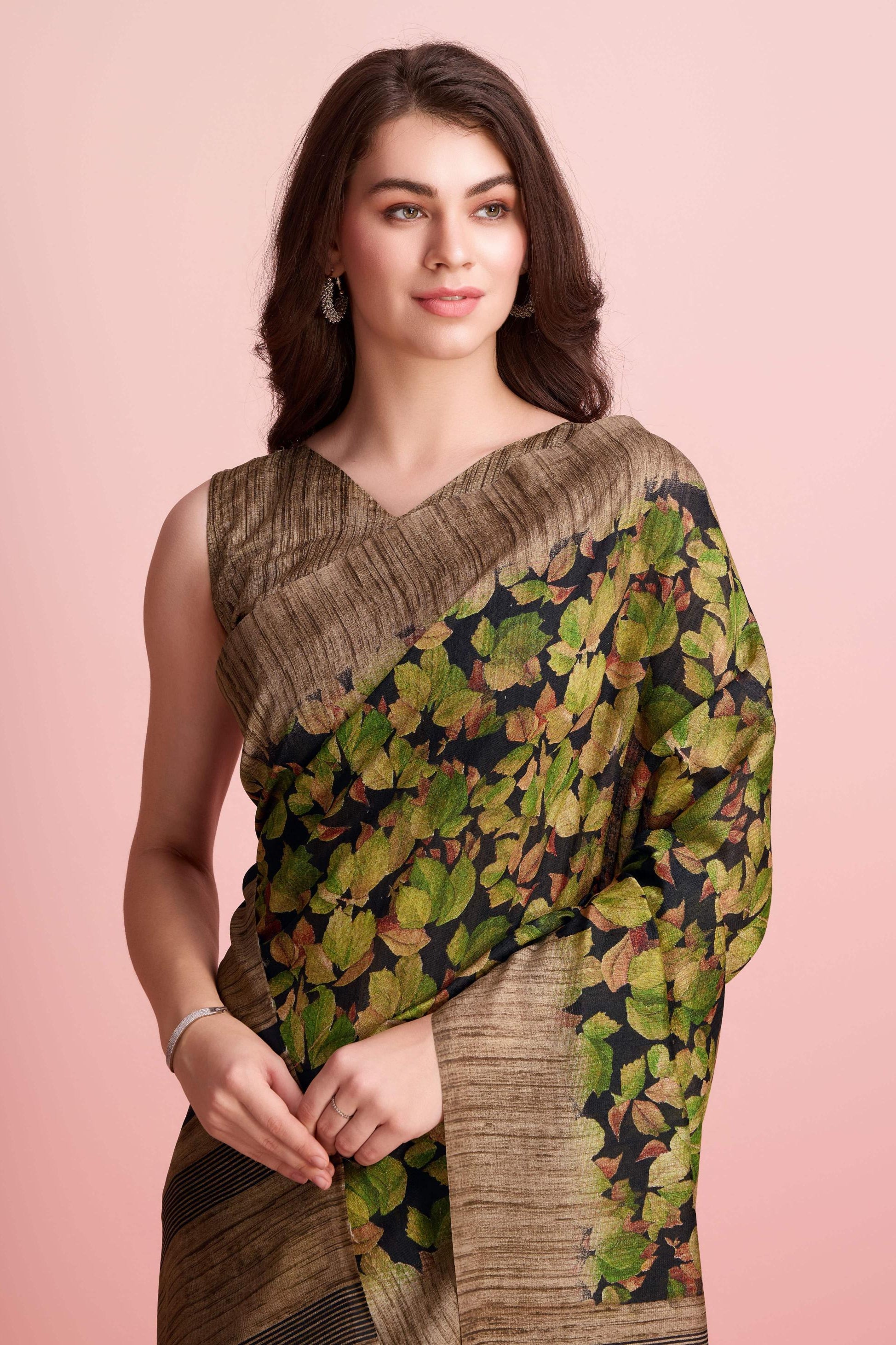 Abstract Floral Prints Cotton Silk Saree