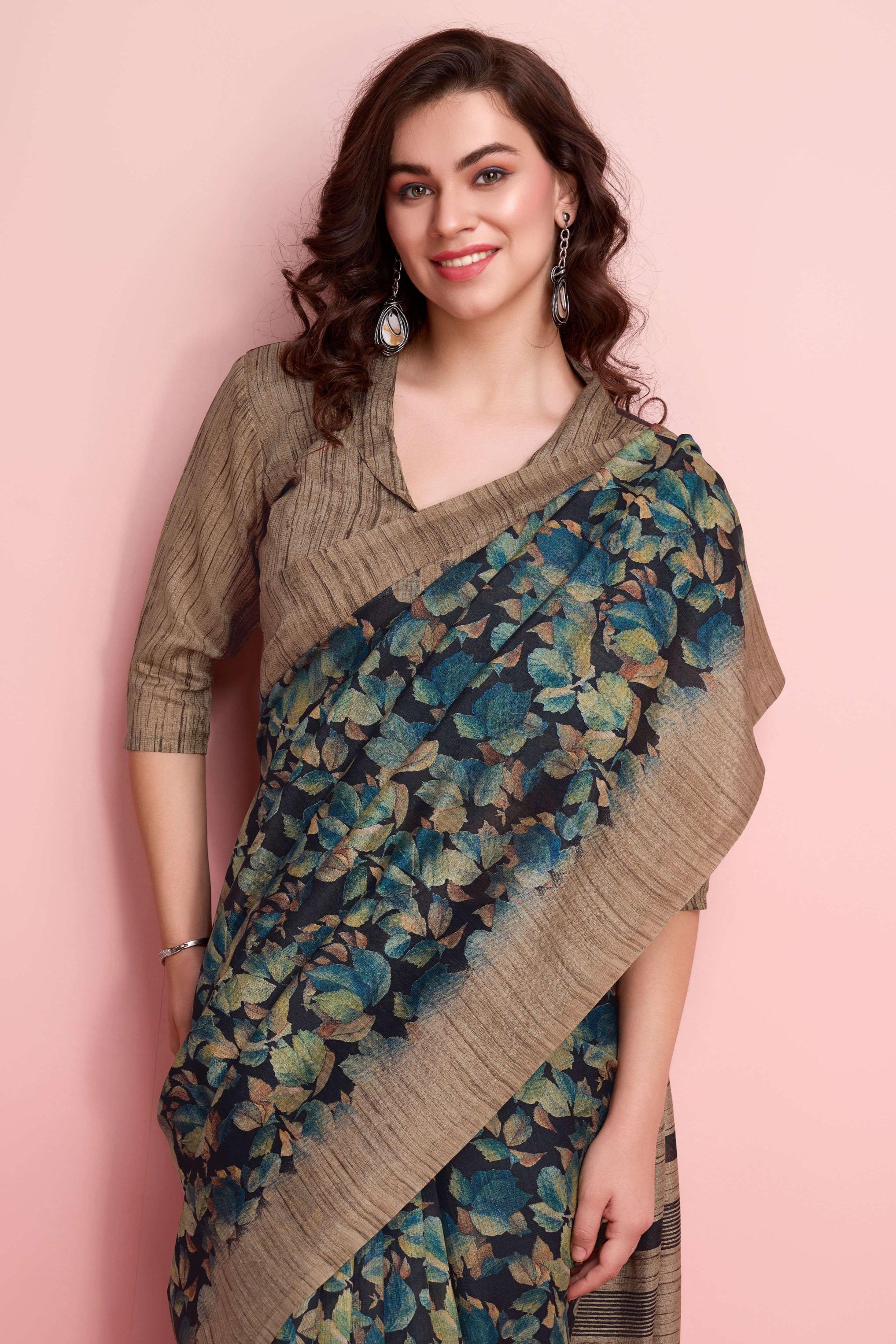 Abstract Floral Prints Cotton Silk Saree