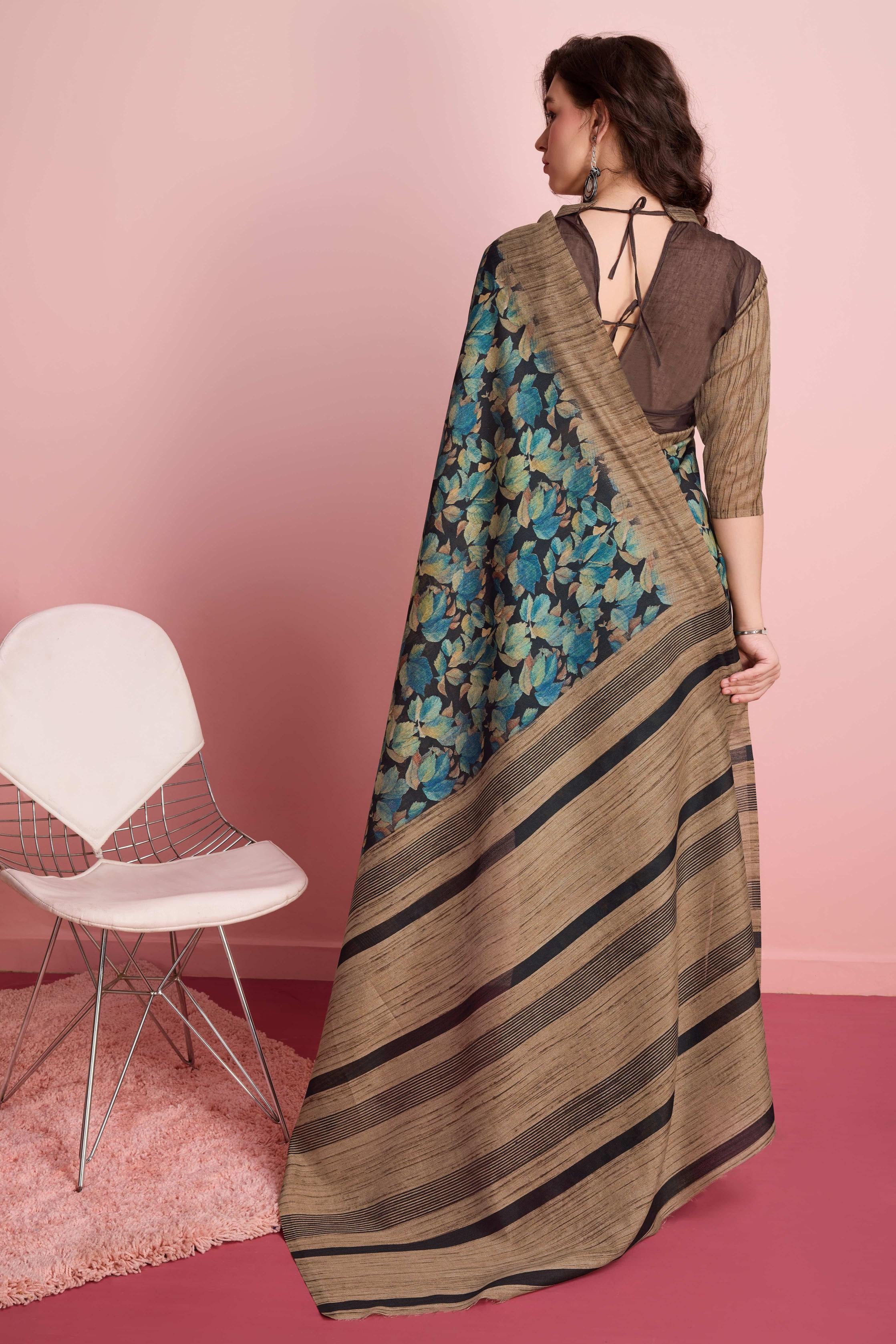 Abstract Floral Prints Cotton Silk Saree
