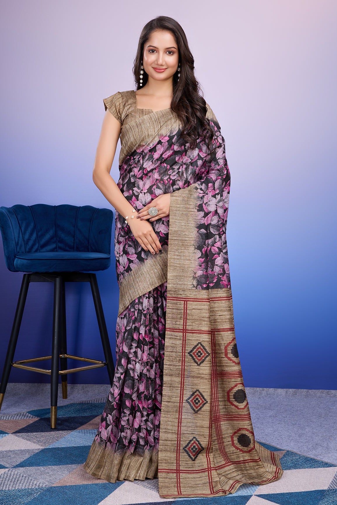 Batik Printed Cotton Silk Bhagalpuri Saree