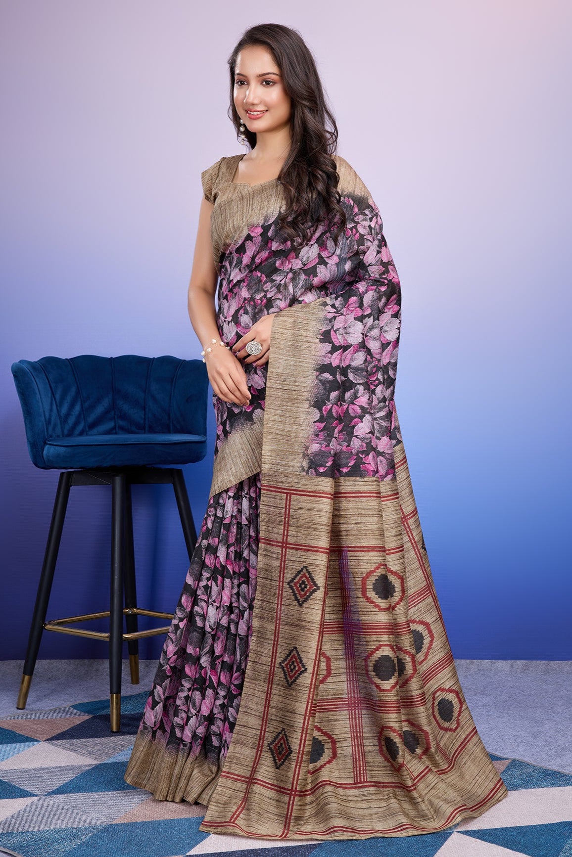 Batik Printed Cotton Silk Bhagalpuri Saree
