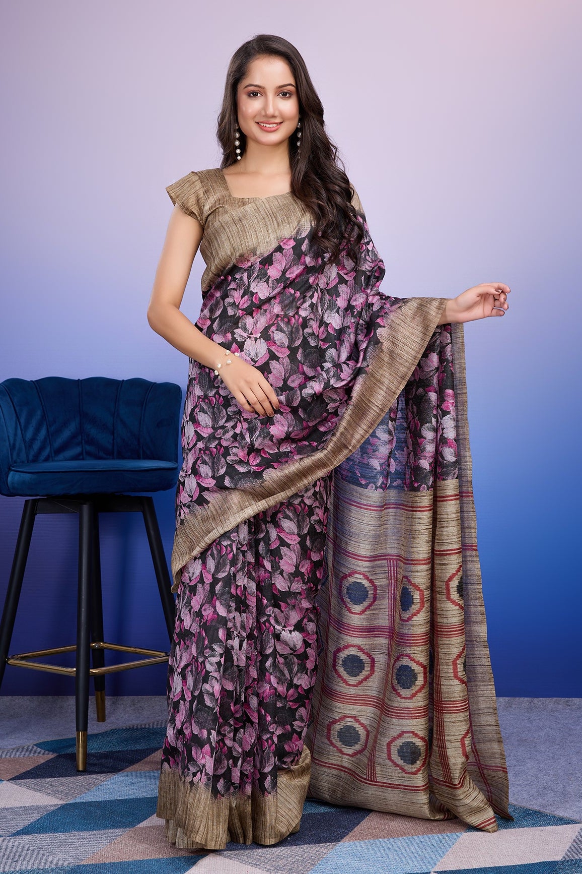 Batik Printed Cotton Silk Bhagalpuri Saree