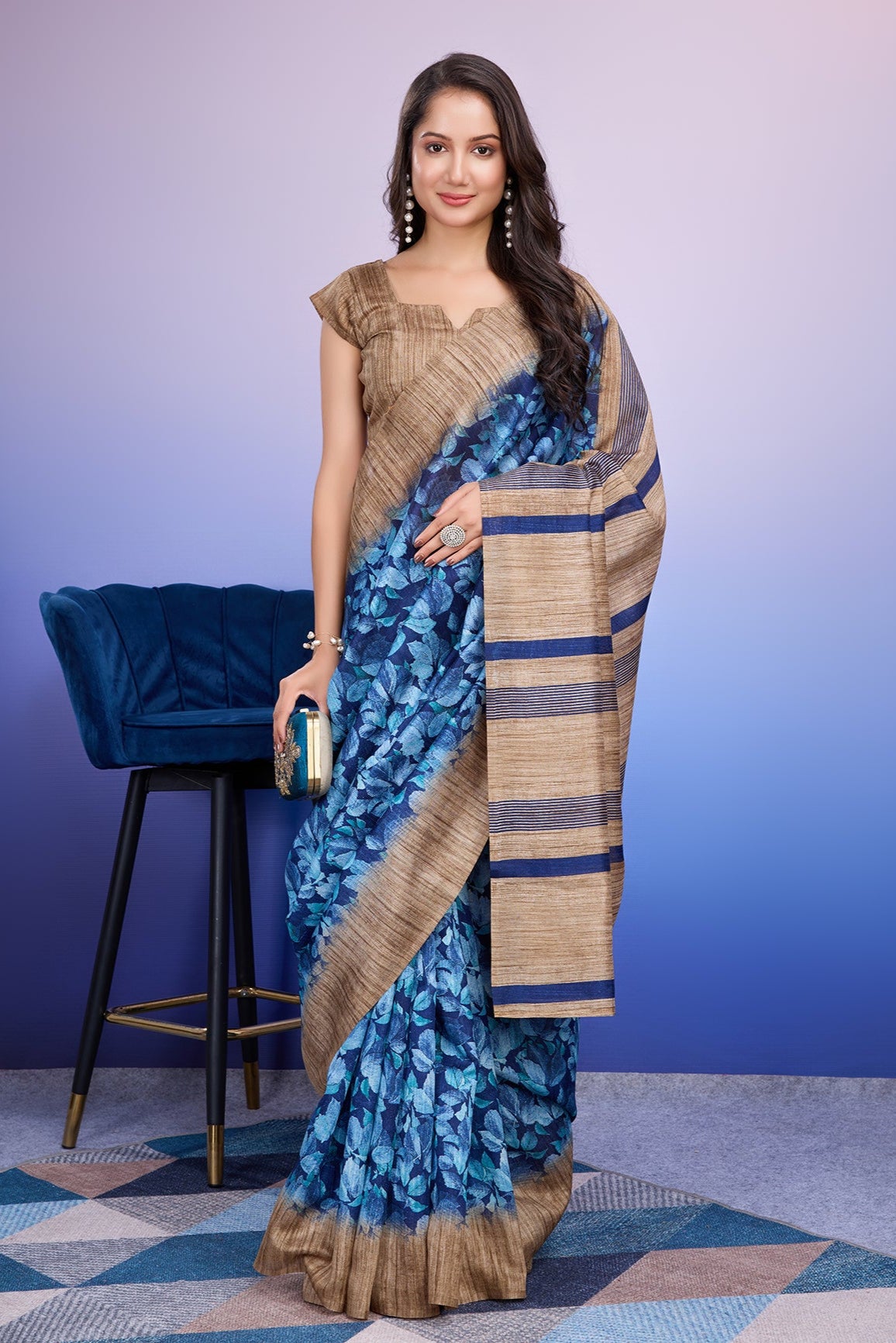 Batik Printed Cotton Silk Bhagalpuri Saree