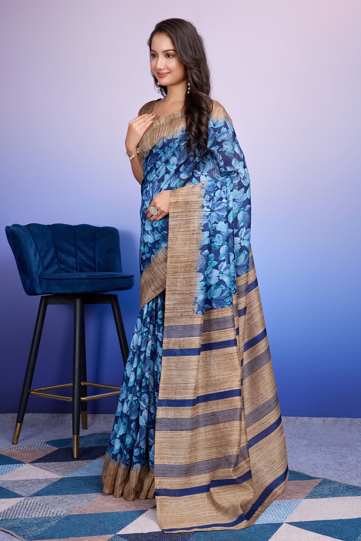 Batik Printed Cotton Silk Bhagalpuri Saree