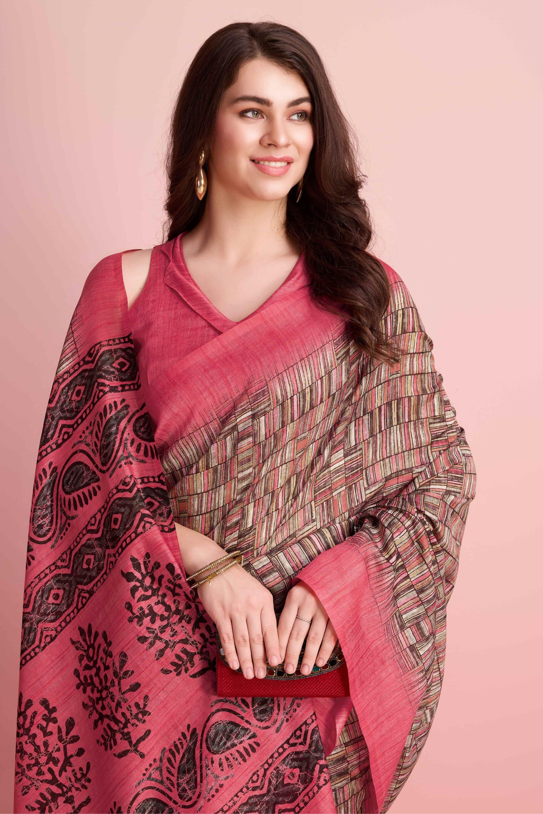 Abstract Floral Prints Cotton Silk Saree